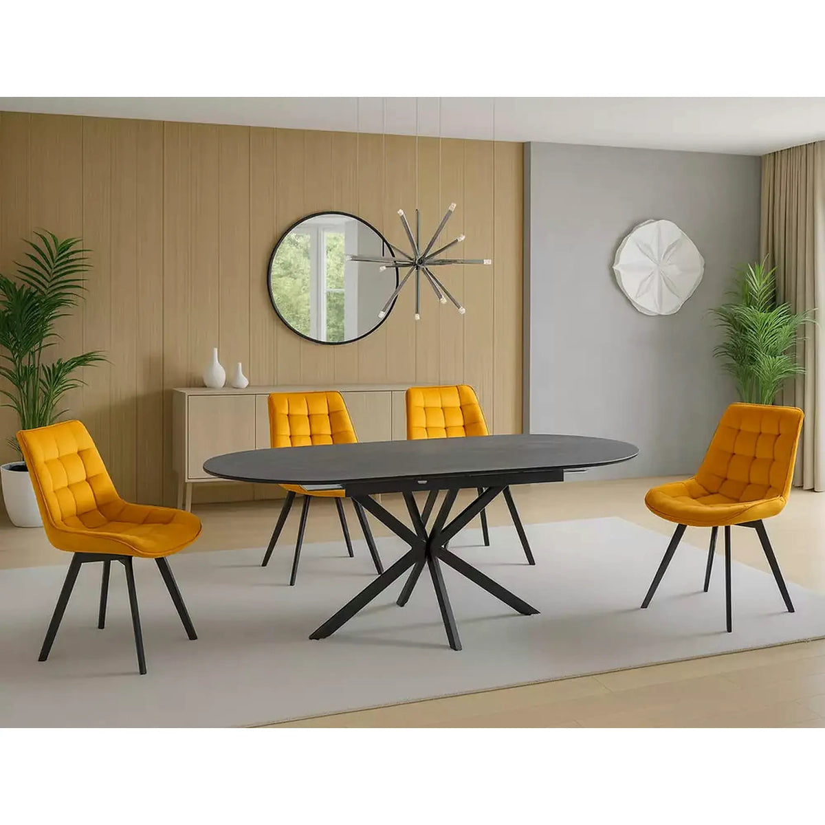 Masa extensibila GASTON, gri mat cu efect de marmura, ceramica/metal, 140/180x80x76 cm