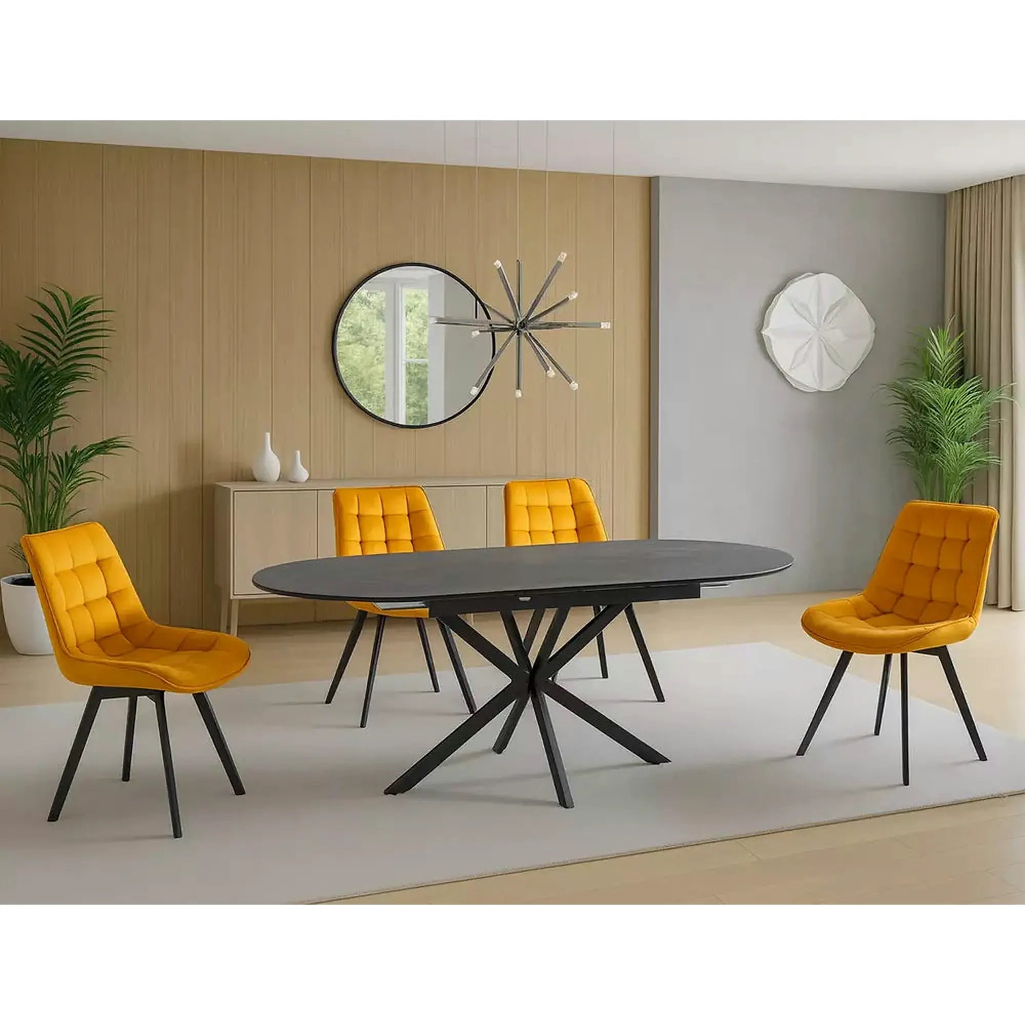 Masa extensibila GASTON, gri mat cu efect de marmura, ceramica/metal, 140/180x80x76 cm