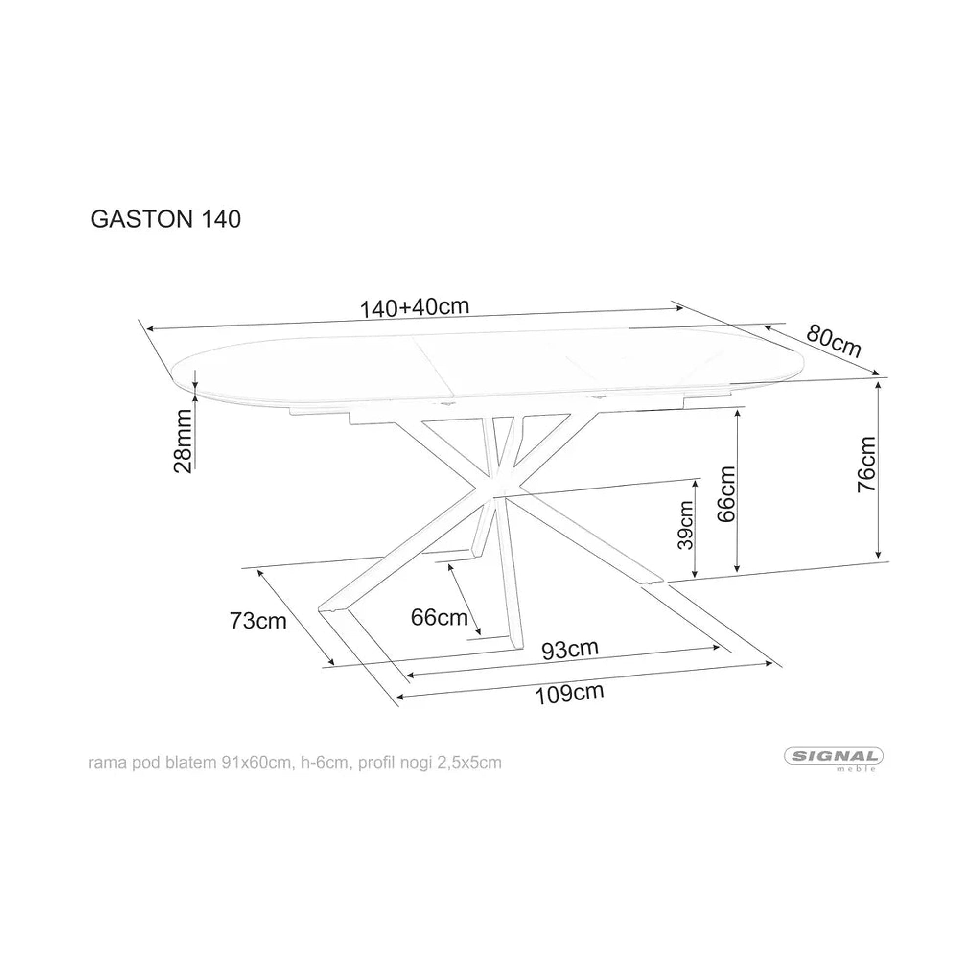Masa extensibila GASTON, gri mat cu efect de marmura, ceramica/metal, 140/180x80x76 cm