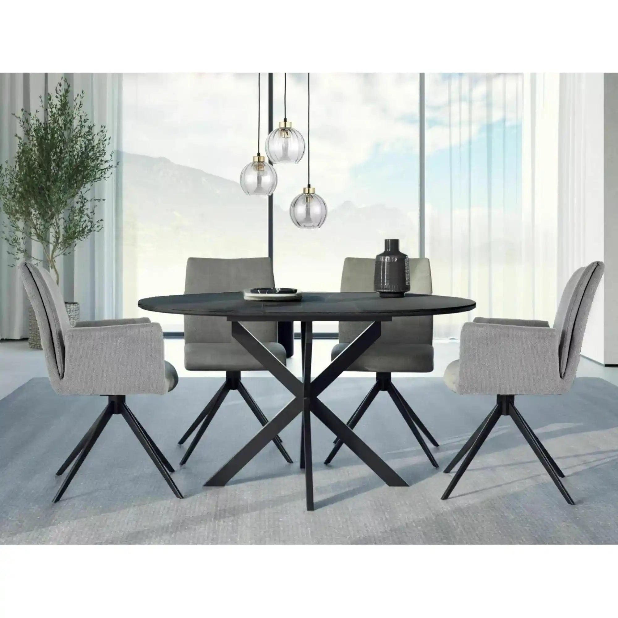 Masa extensibila GASTON, negru mat cu efect de marmura, ceramica/metal, 100/135x100x76 cm