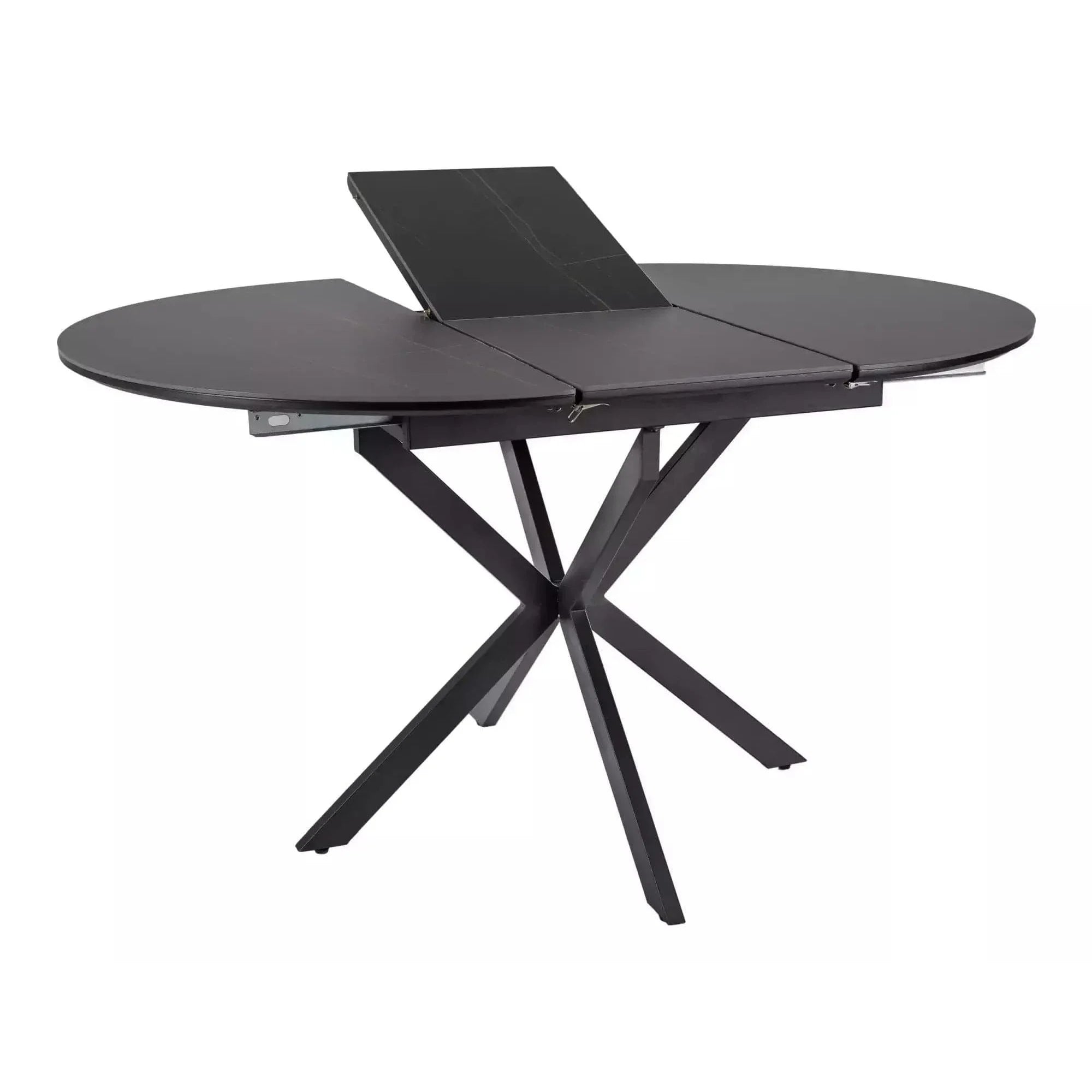 Masa extensibila GASTON, negru mat cu efect de marmura, ceramica/metal, 100/135x100x76 cm