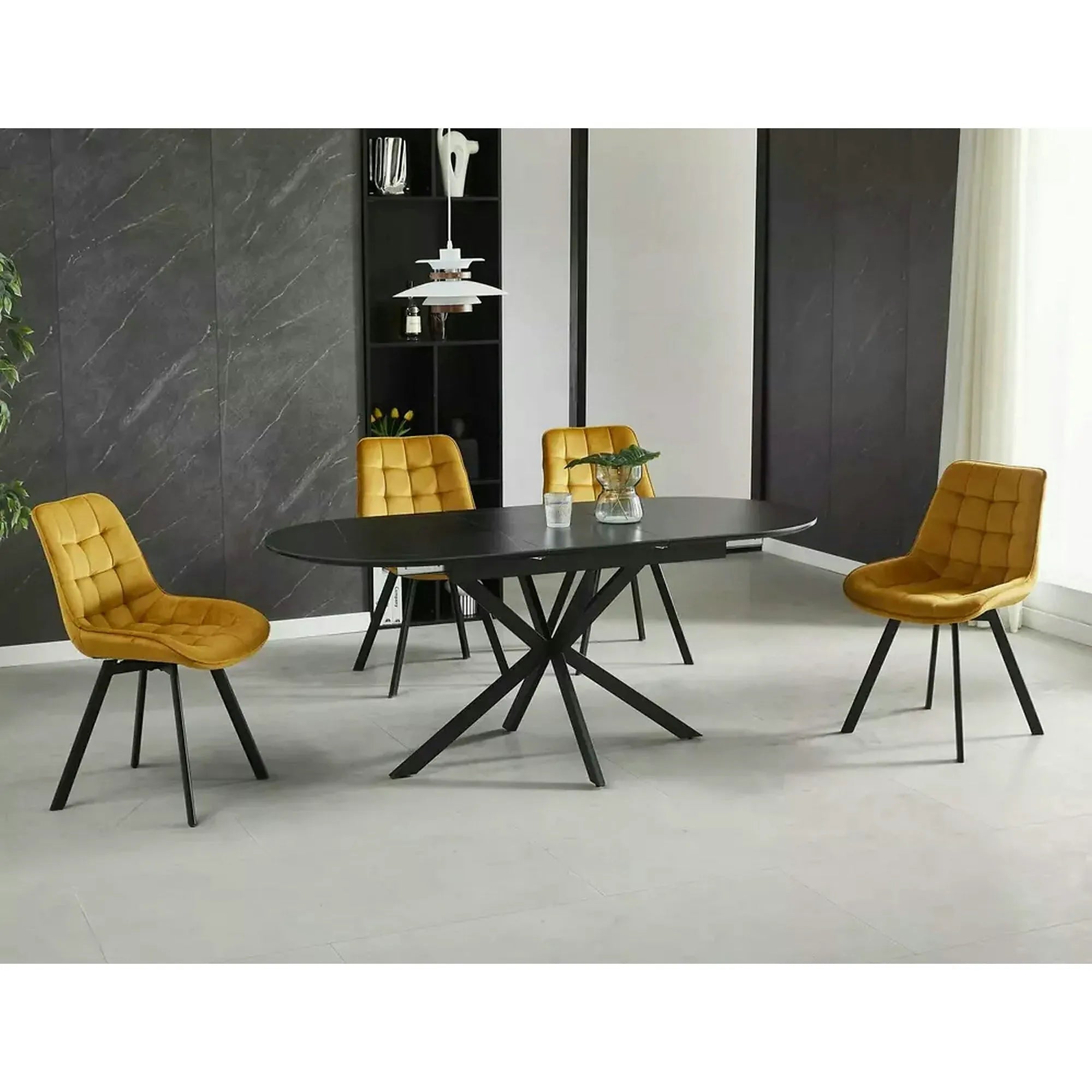 Masa extensibila GASTON, negru mat cu efect de marmura, ceramica/metal, 140/180x80x76 cm