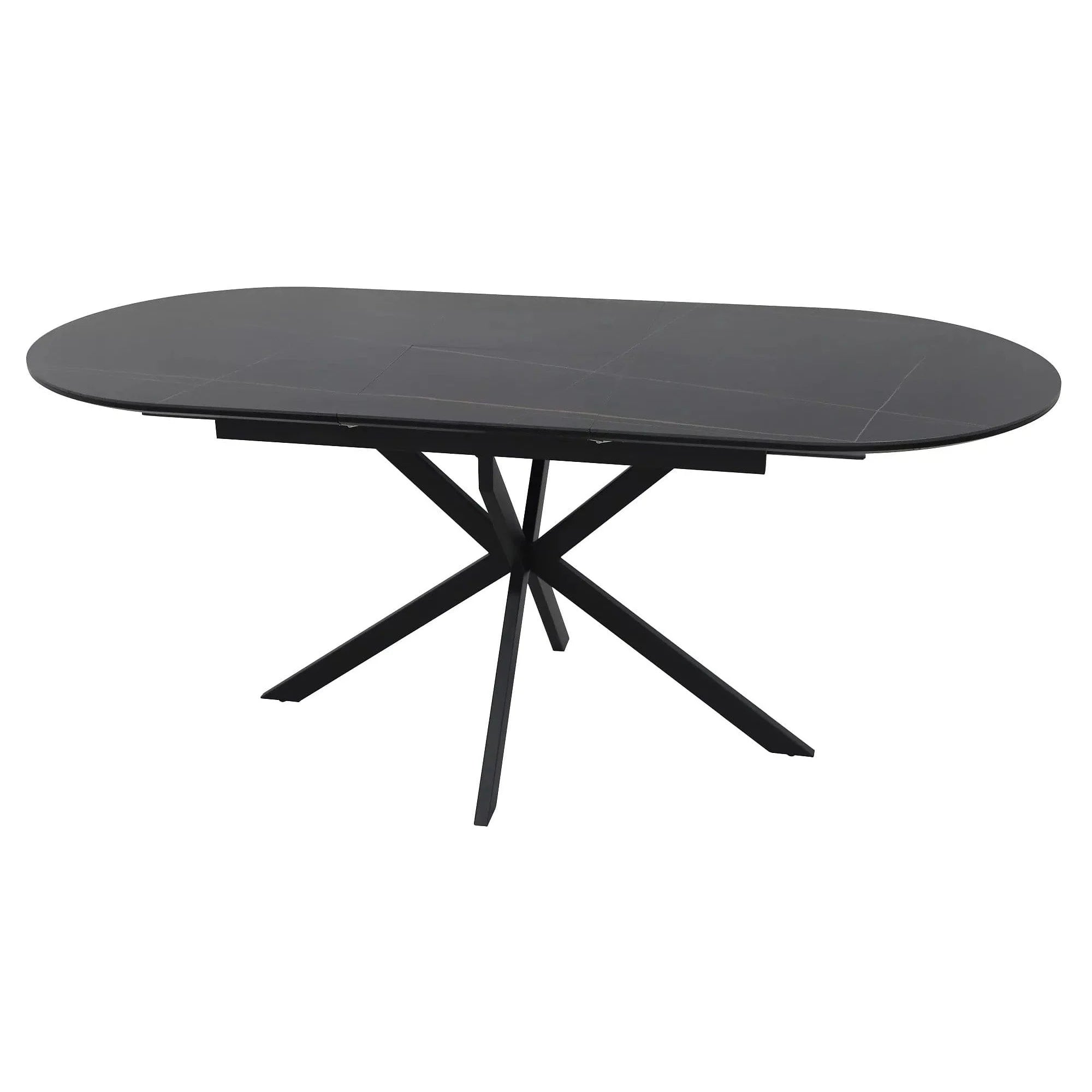 Masa extensibila GASTON, negru mat cu efect de marmura, ceramica/metal, 140/180x80x76 cm