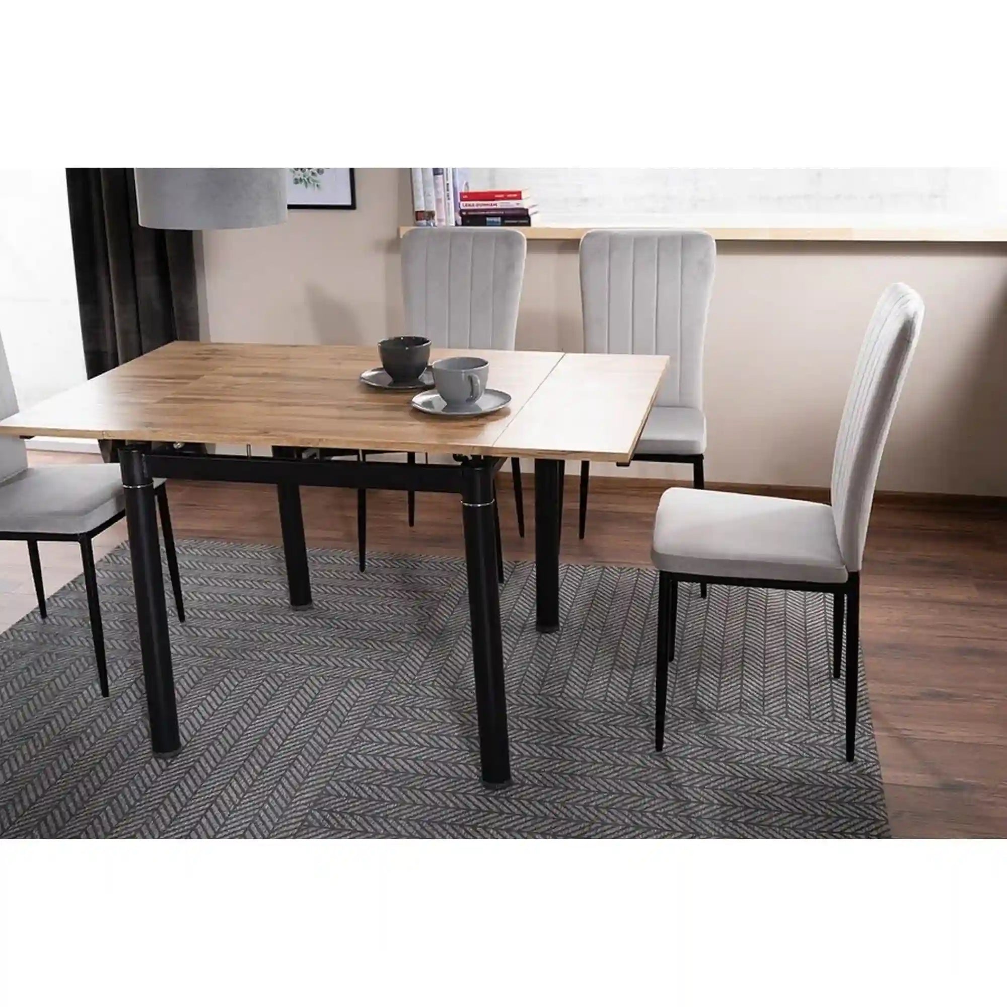 Masa extensibila GD-082, stejar artisan/negru mat, 80/131x80x75 cm