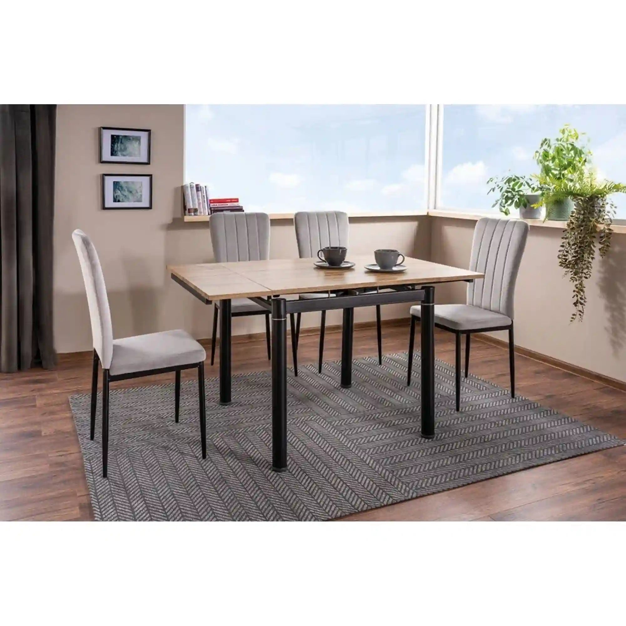 Masa extensibila GD-082, stejar artisan/negru mat, 80/131x80x75 cm