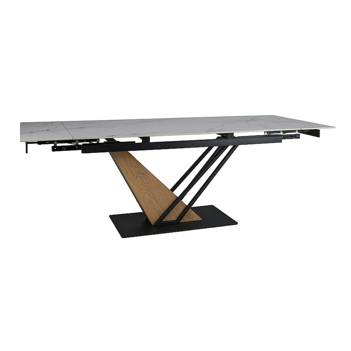 Masa extensibila GENESIS, alb cu efect de marmura/negru/stejar, 180/240x90x76 cm
