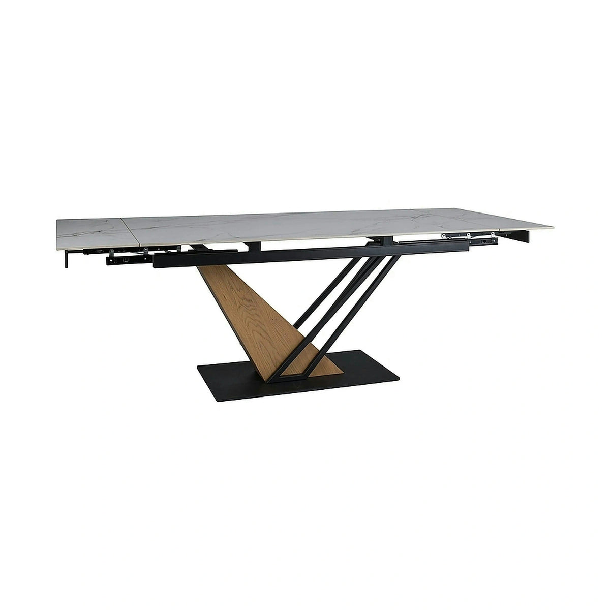 Masa extensibila GENESIS, alb cu efect de marmura/negru/stejar, 180/240x90x76 cm
