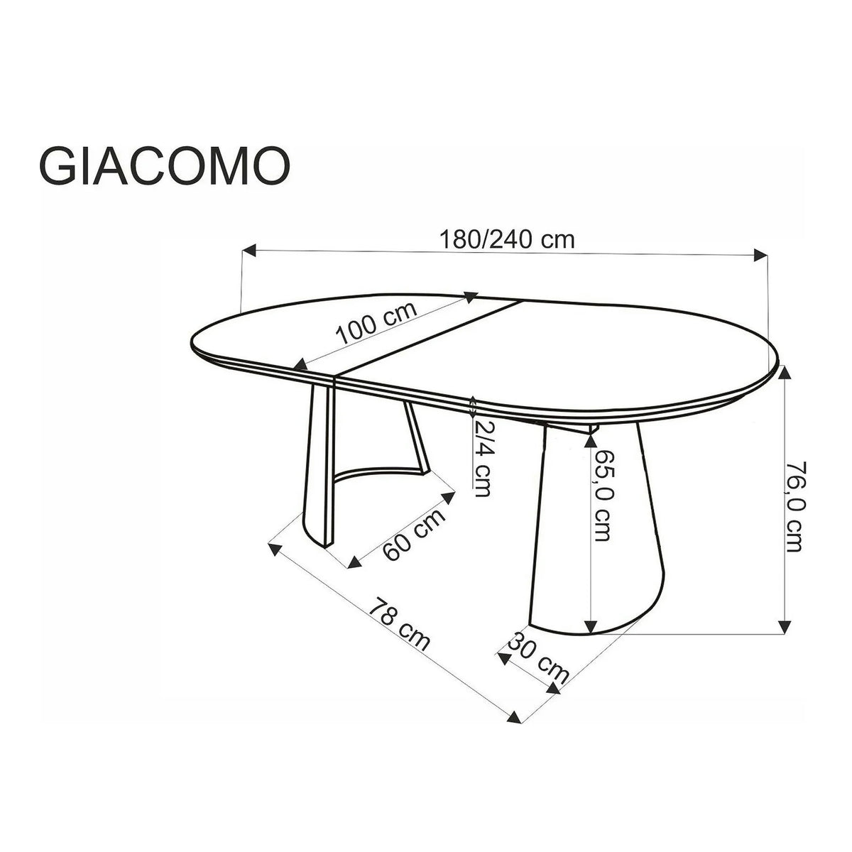 Masa extensibila GIACOMO, stejar/negru, 180/240x100x76 cm