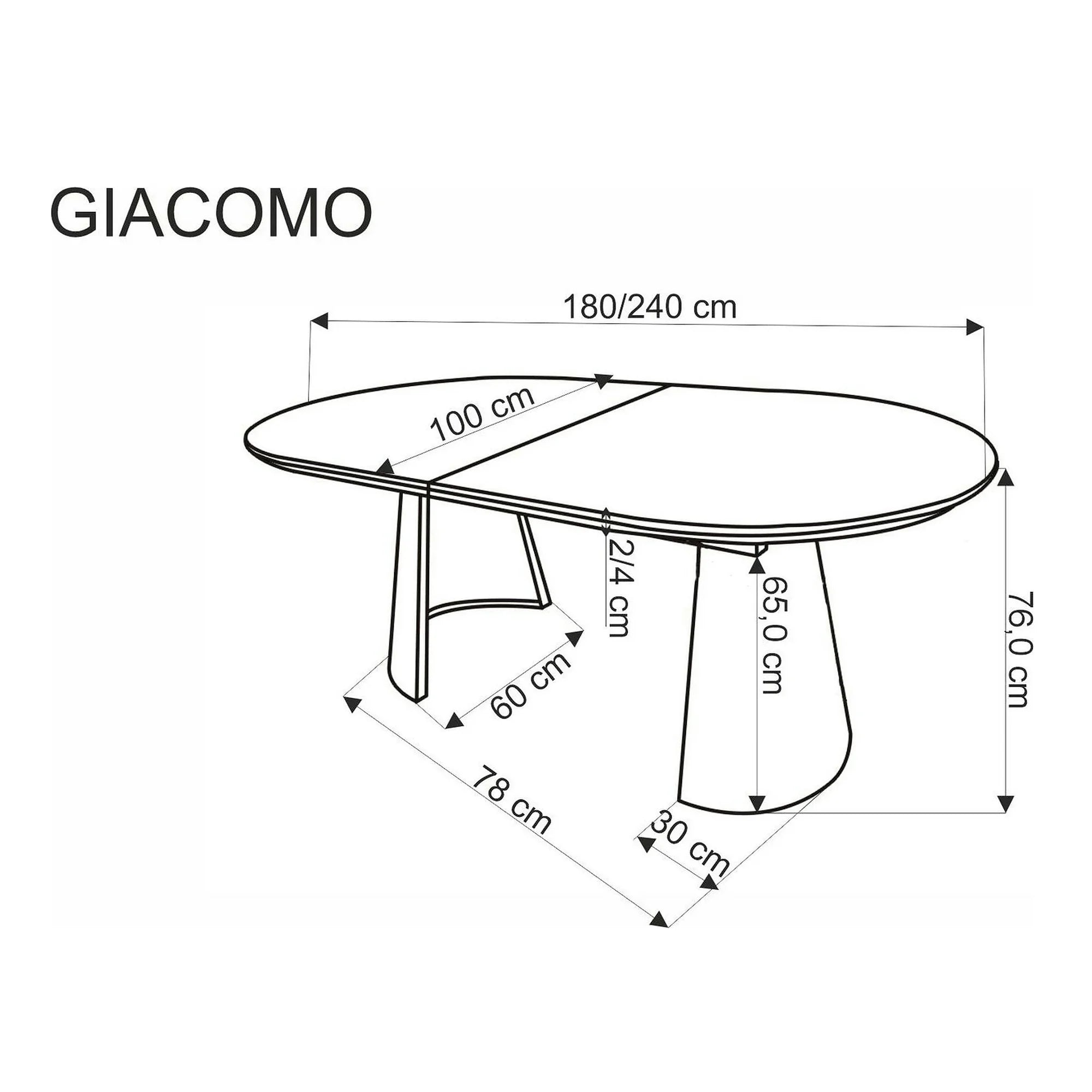 Masa extensibila GIACOMO, stejar/negru, 180/240x100x76 cm