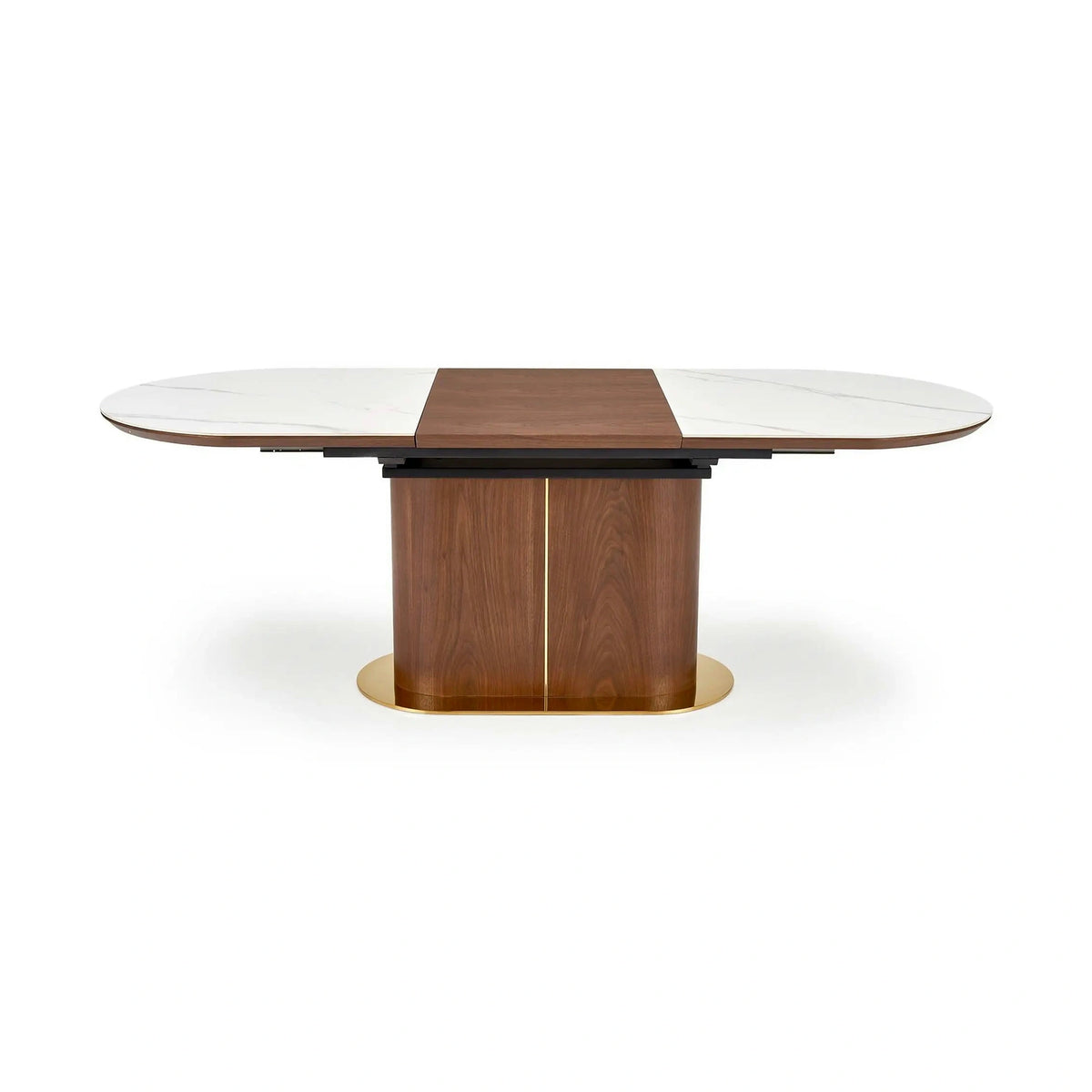 Masa extensibila GIBSON, alb/nuc/auriu, piatra sinterizata, 160/220x90x76 cm