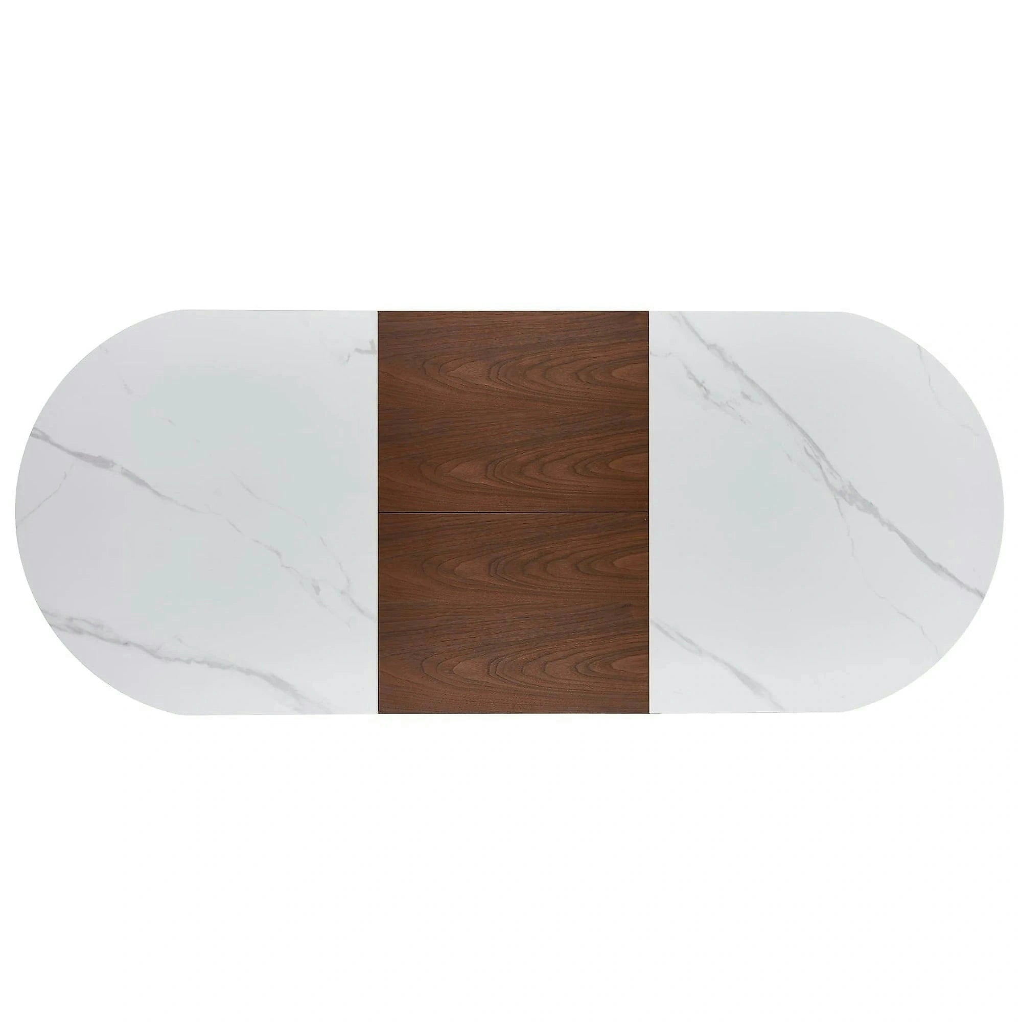 Masa extensibila GIBSON, alb/nuc/auriu, piatra sinterizata, 160/220x90x76 cm