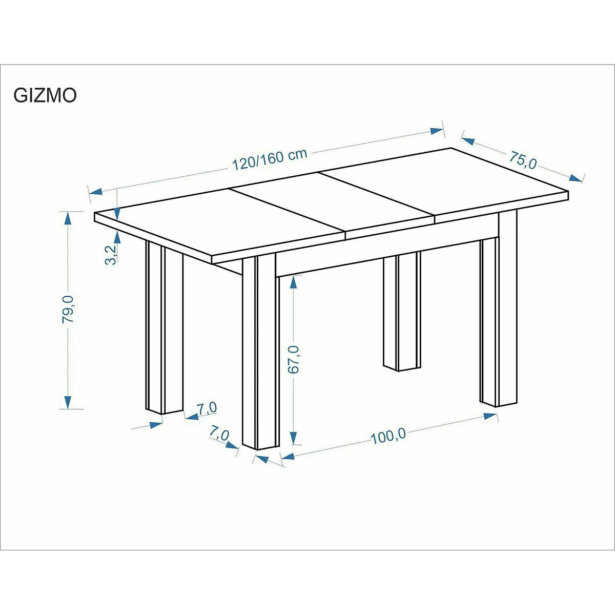 Masa extensibila GIZMO, casmir, PAL laminat, 120/160x75x79 cm