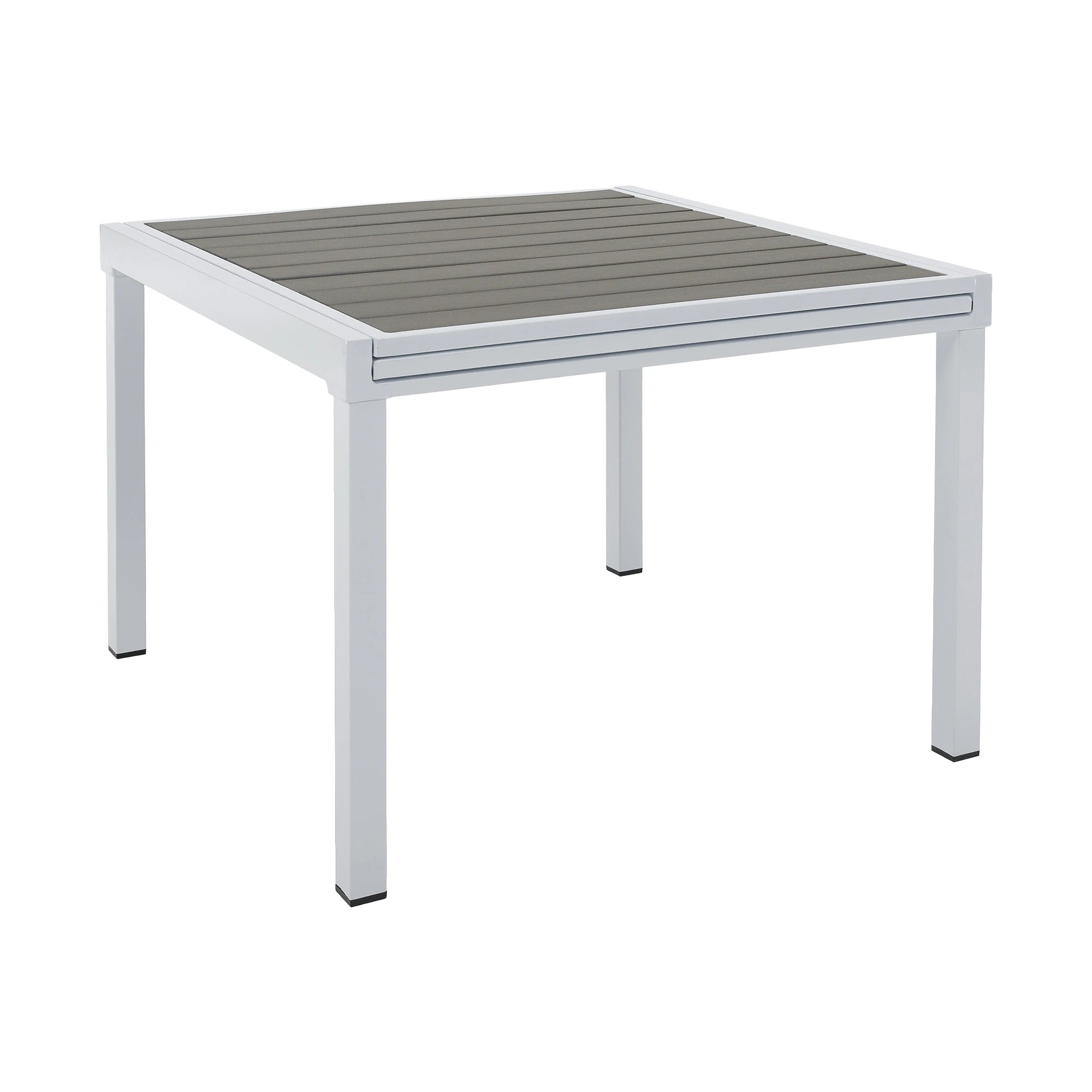 Masa extensibila gradina DORIO, alb/gri, otel/lemn, 100/200x100x75 cm