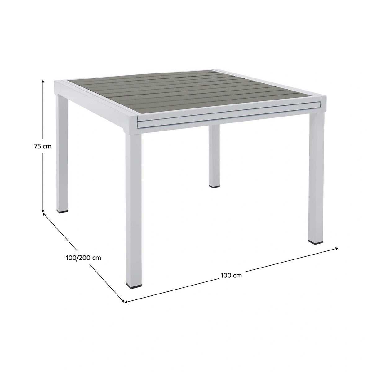 Masa extensibila gradina DORIO, alb/gri, otel/lemn, 100/200x100x75 cm