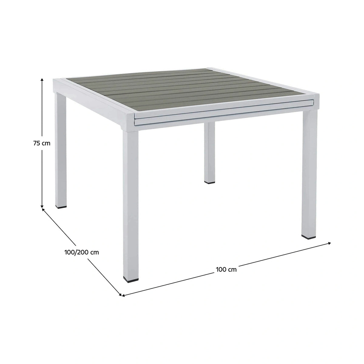 Masa extensibila gradina DORIO, alb/gri, otel/lemn, 100/200x100x75 cm