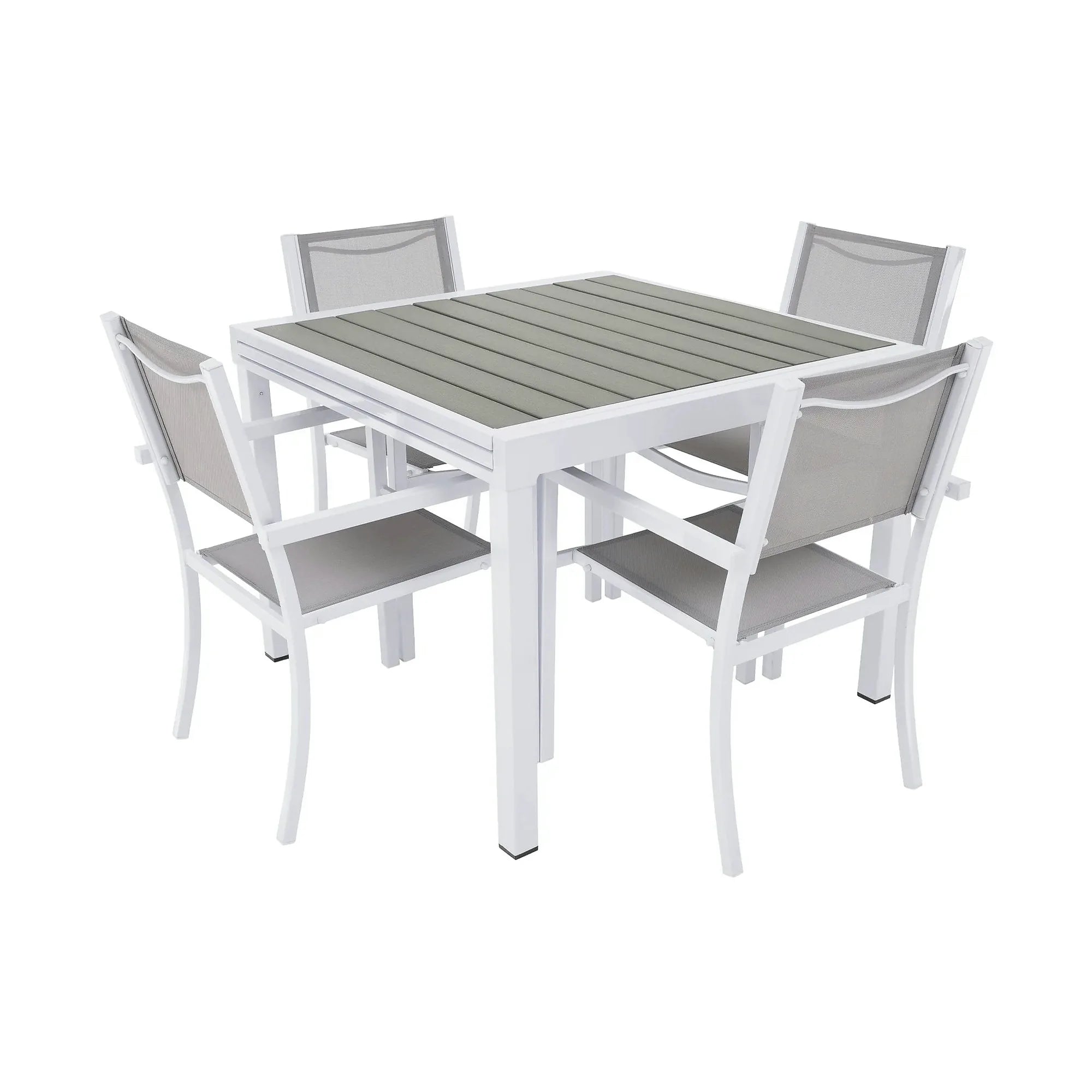 Masa extensibila gradina DORIO, alb/gri, otel/lemn, 100/200x100x75 cm