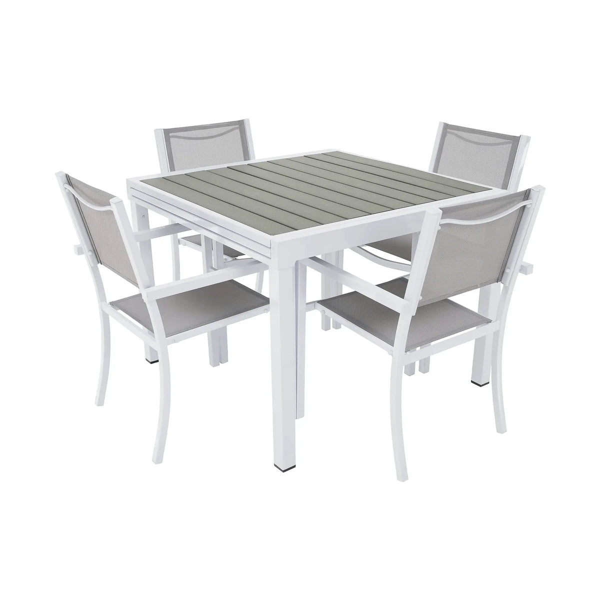 Masa extensibila gradina DORIO, alb/gri, otel/lemn, 100/200x100x75 cm