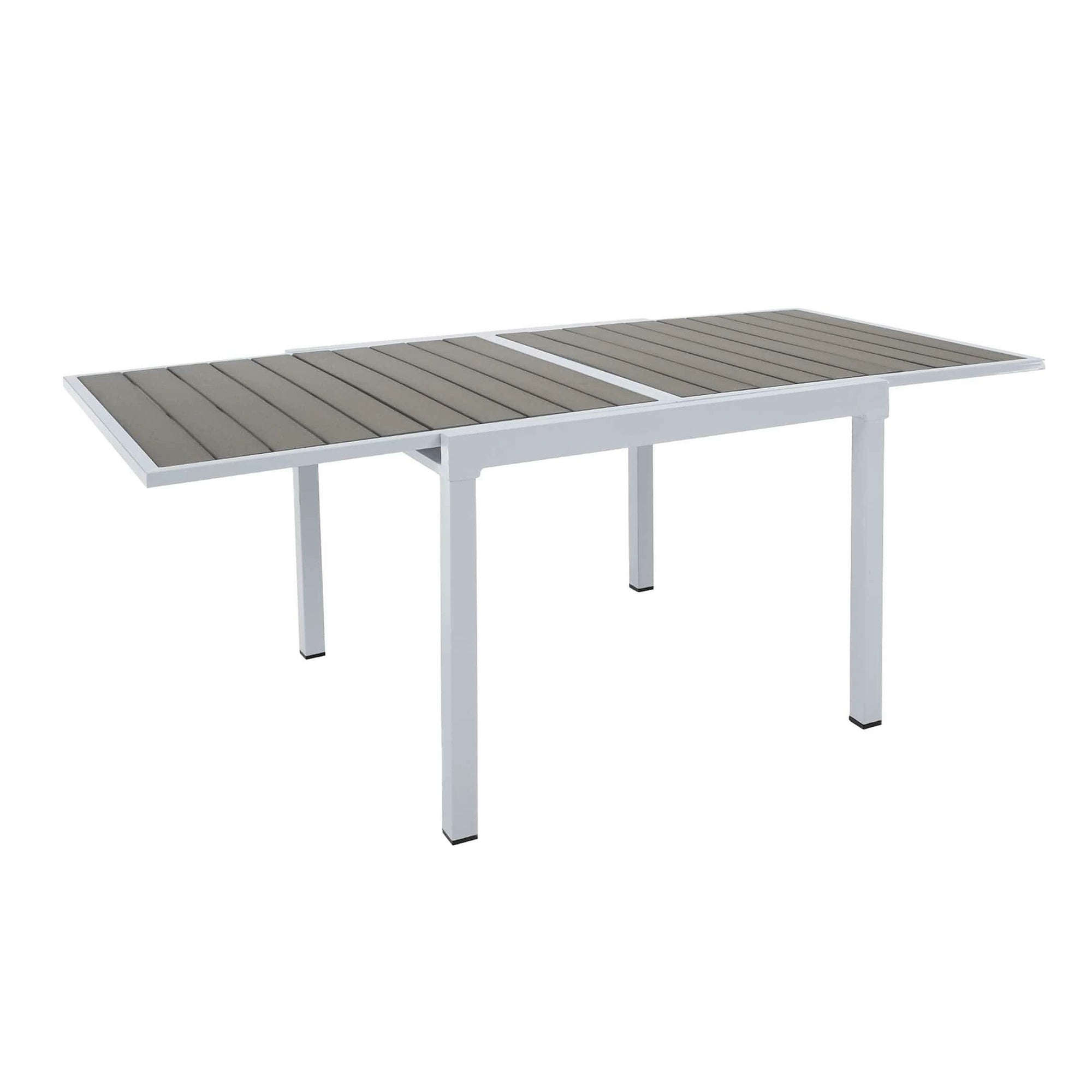 Masa extensibila gradina DORIO, alb/gri, otel/lemn, 100/200x100x75 cm