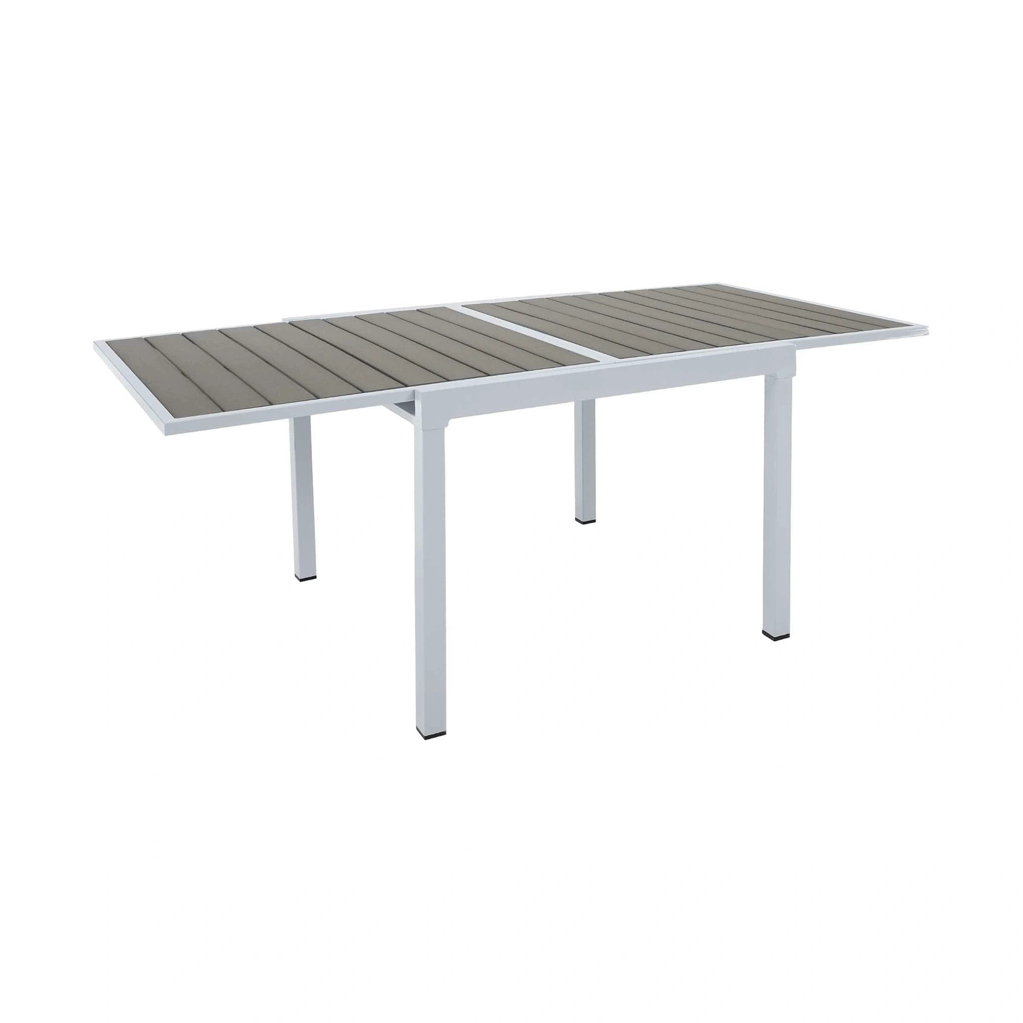 Masa extensibila gradina DORIO, alb/gri, otel/lemn, 100/200x100x75 cm