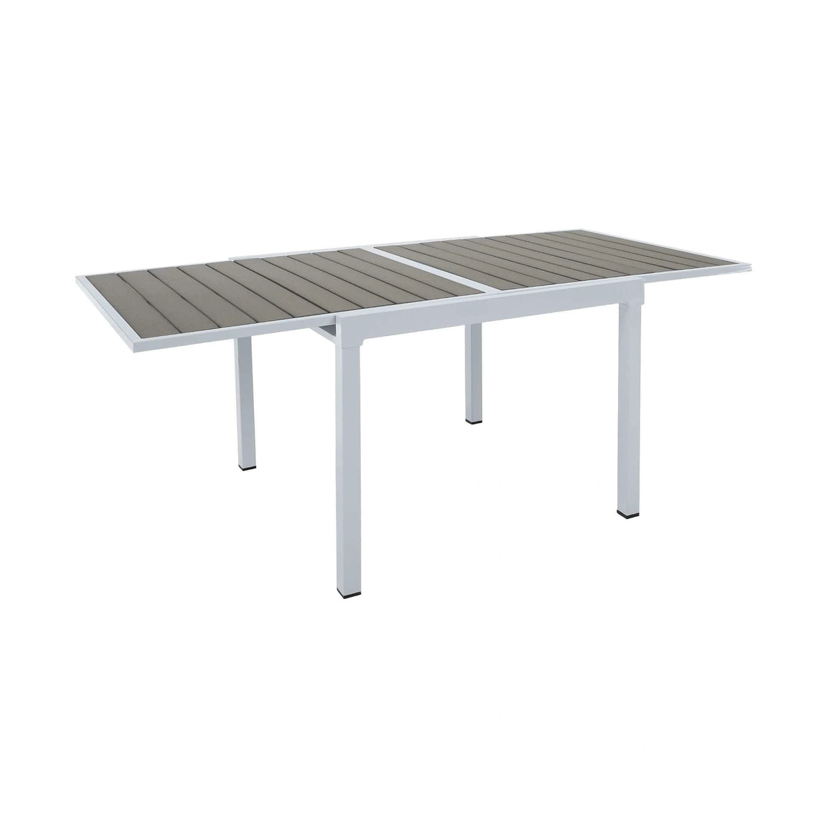 Masa extensibila gradina DORIO, alb/gri, otel/lemn, 100/200x100x75 cm