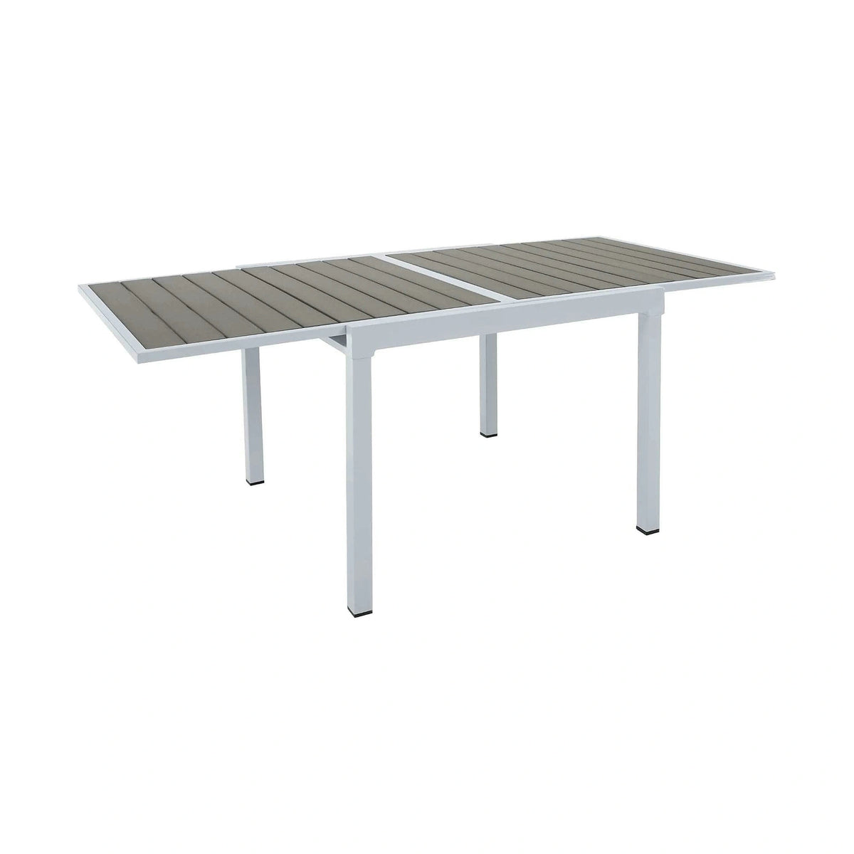 Masa extensibila gradina DORIO, alb/gri, otel/lemn, 100/200x100x75 cm