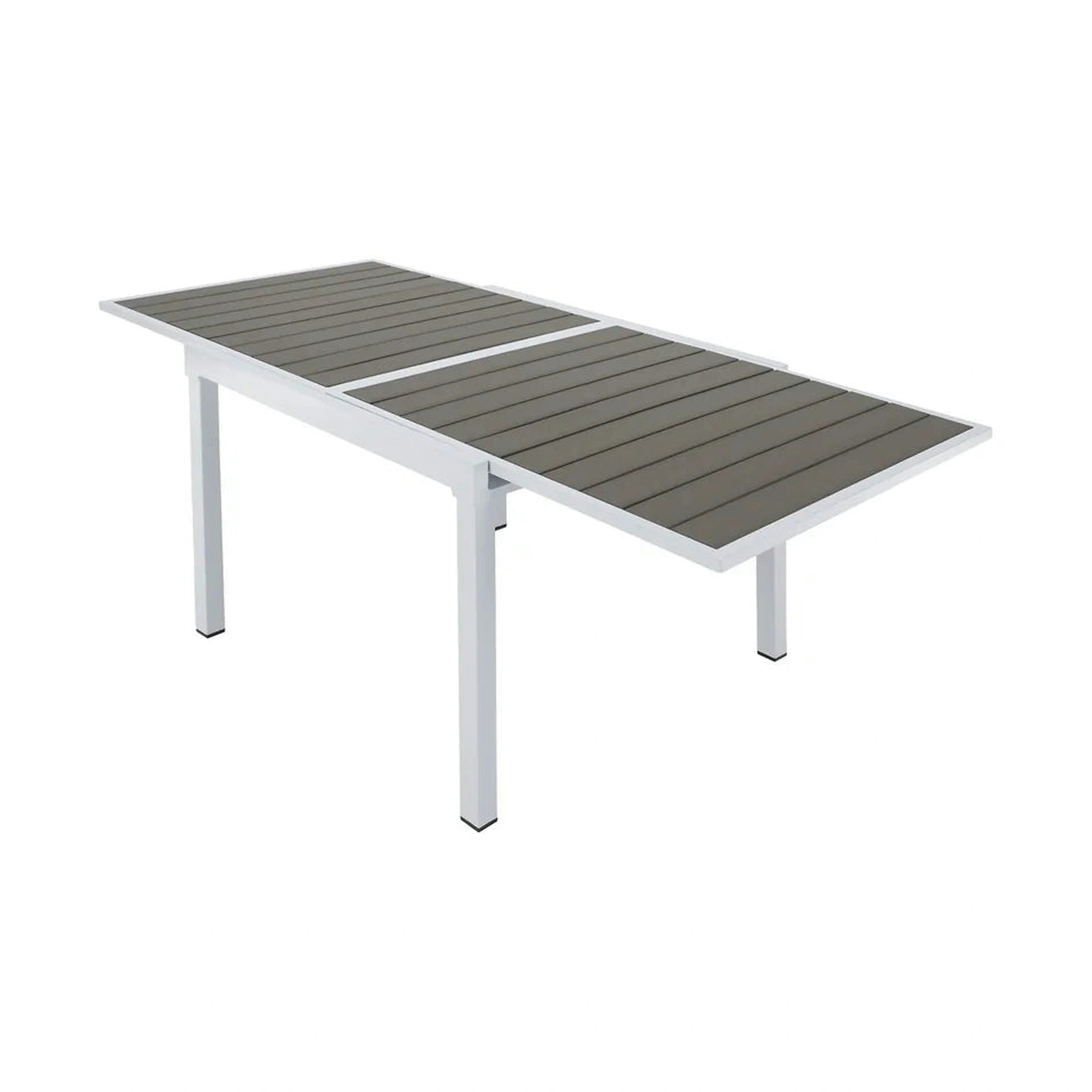 Masa extensibila gradina DORIO, alb/gri, otel/lemn, 100/200x100x75 cm
