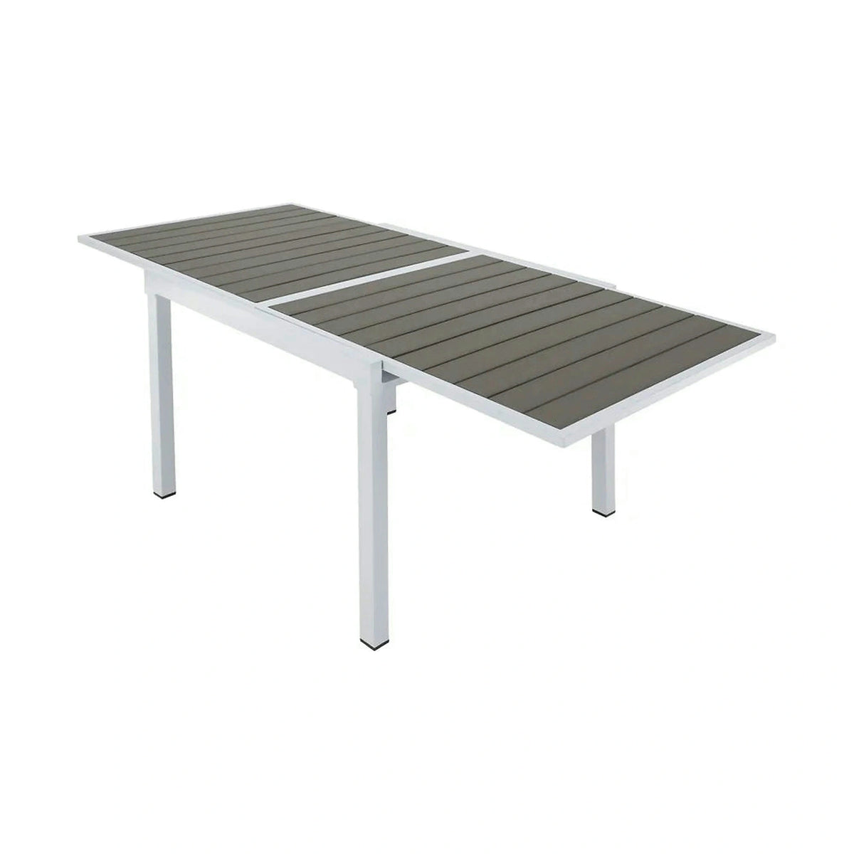 Masa extensibila gradina DORIO, alb/gri, otel/lemn, 100/200x100x75 cm