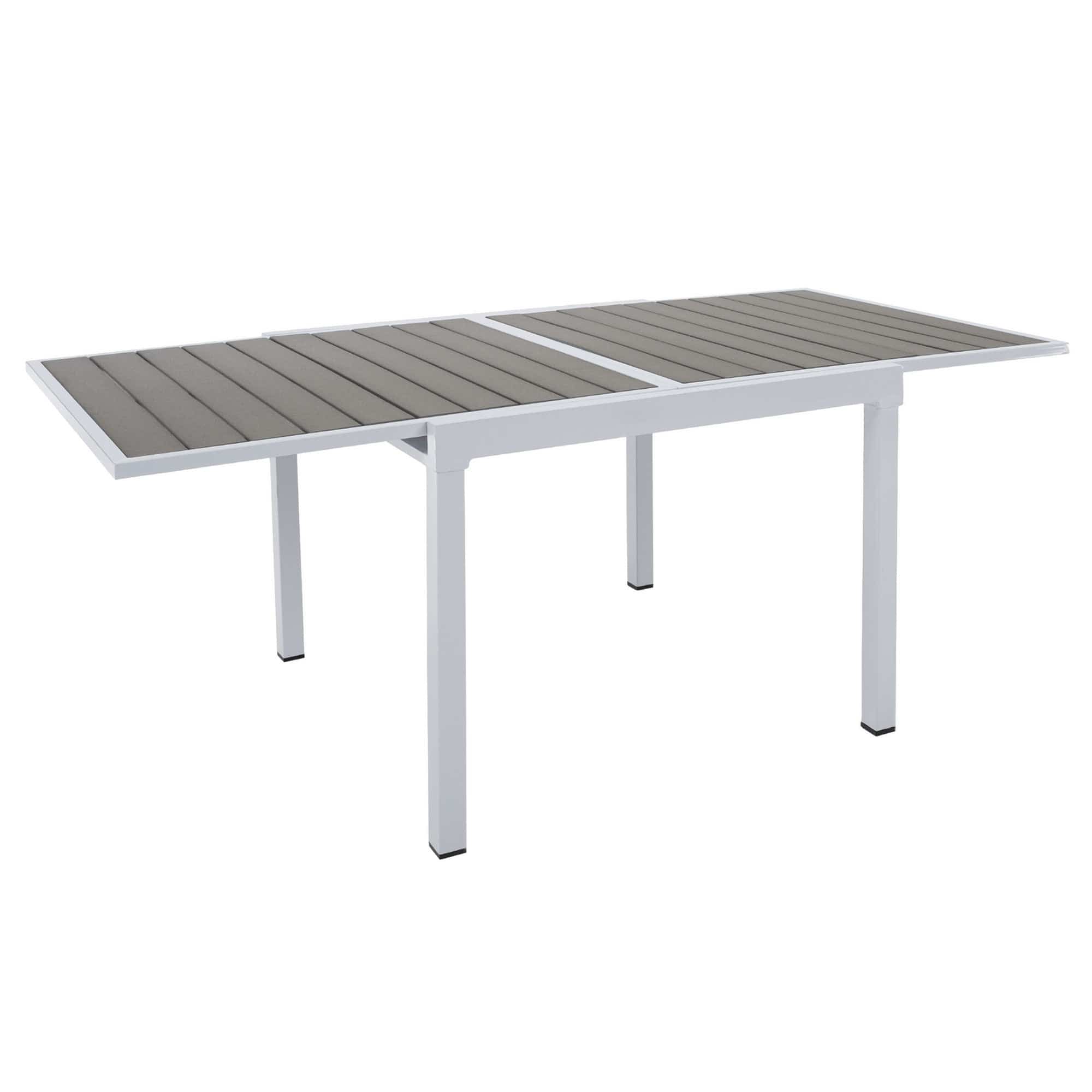 Masa extensibila gradina DORIO, alb/gri, otel/lemn, 100/200x100x75 cm