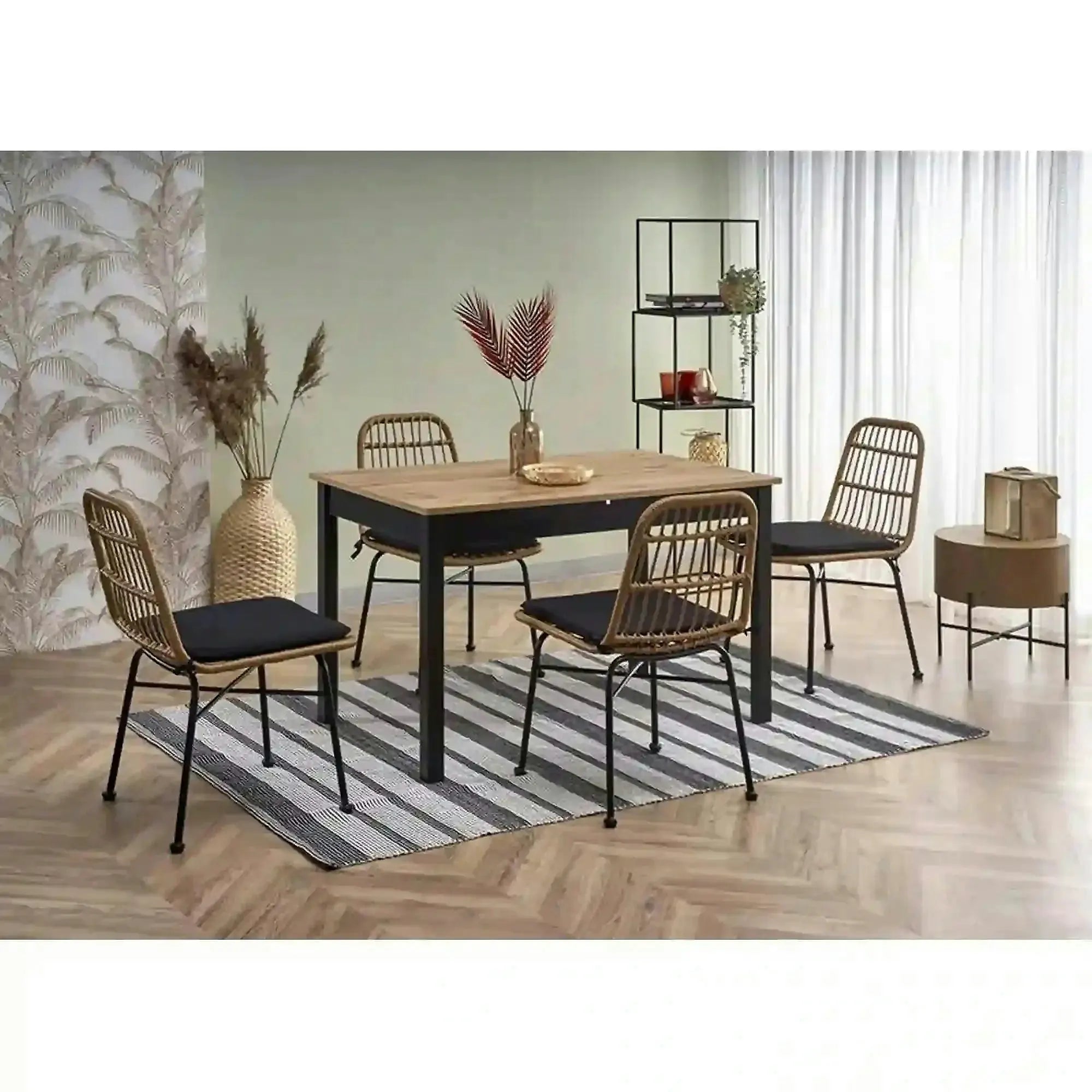 Masa extensibila GREG, stejar/negru, PAL, 124/168x74x75 cm