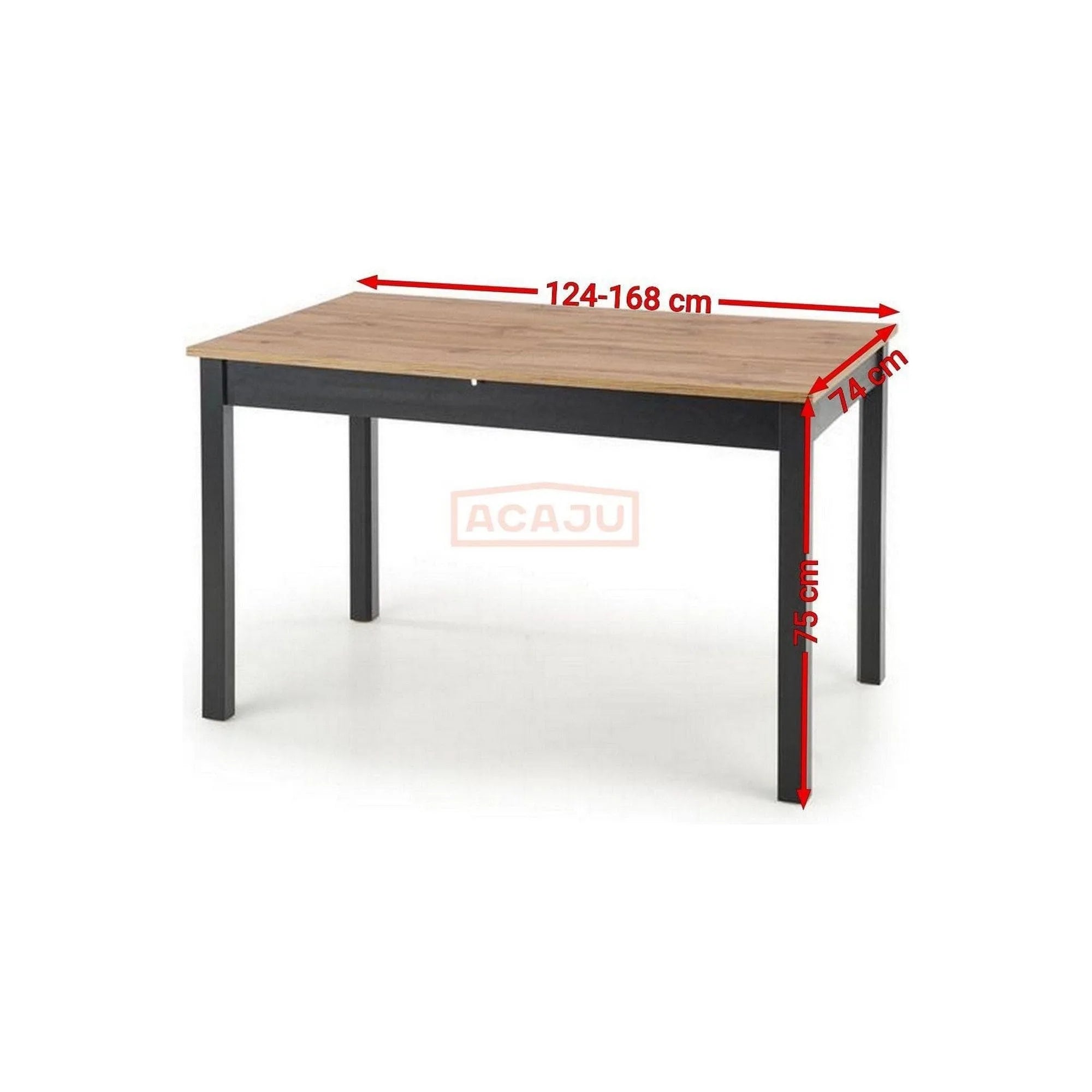 Masa extensibila GREG, stejar/negru, PAL, 124/168x74x75 cm