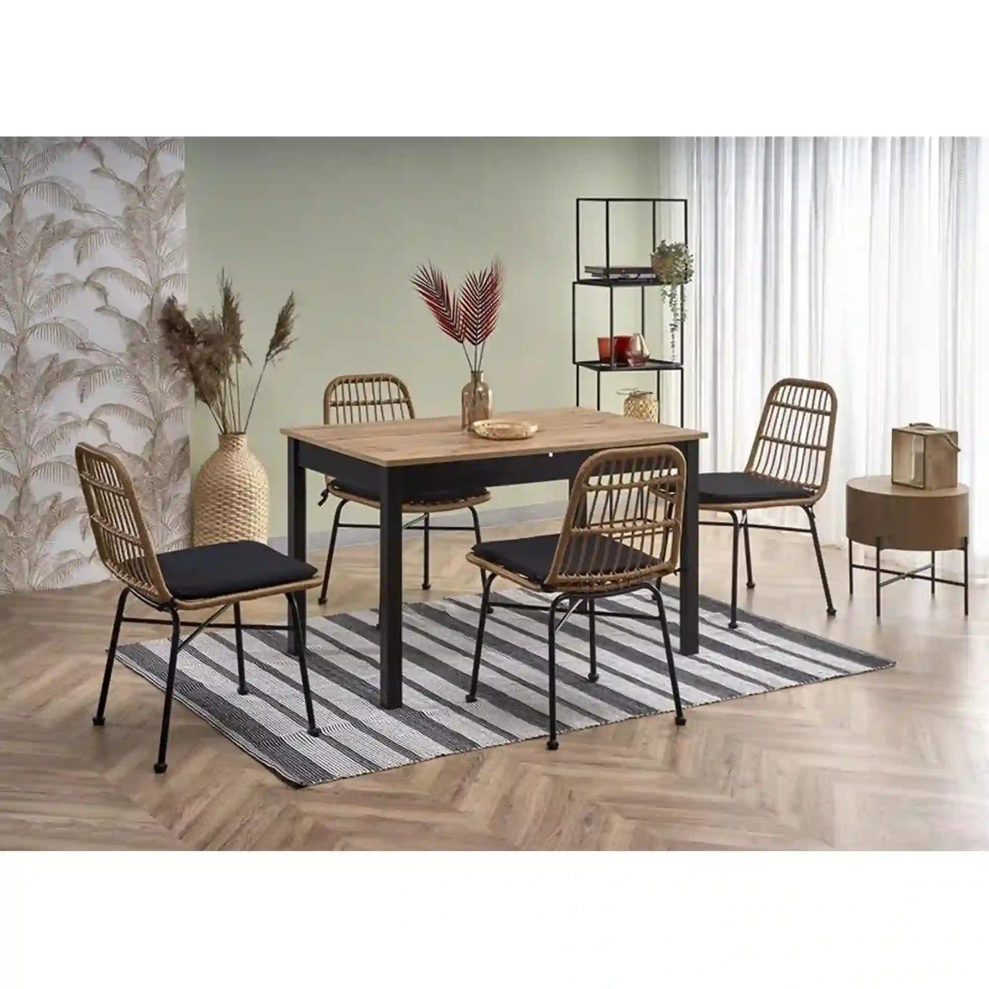 Masa extensibila GREG, stejar/negru, PAL, 124/168x74x75 cm