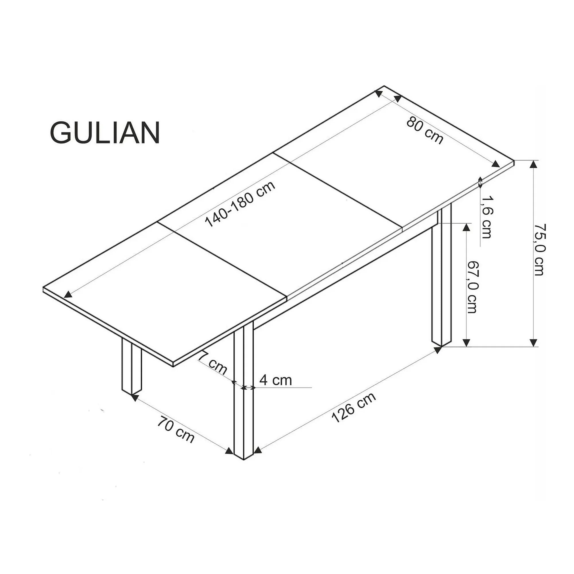 Masa extensibila GULIAN, stejar/negru, PAL laminat/lemn, 140/180x90x76 cm