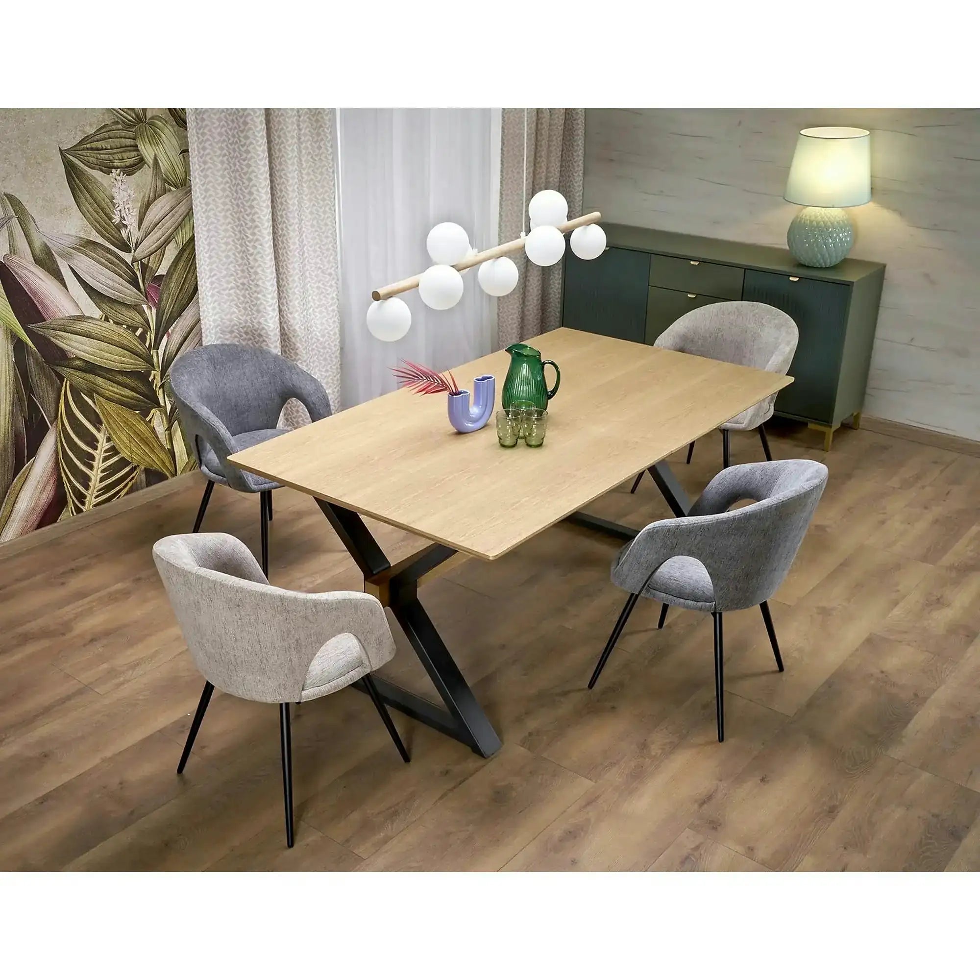 Masa extensibila HENRY, stejar/negru, furnir/metal, 180/300x100x75 cm