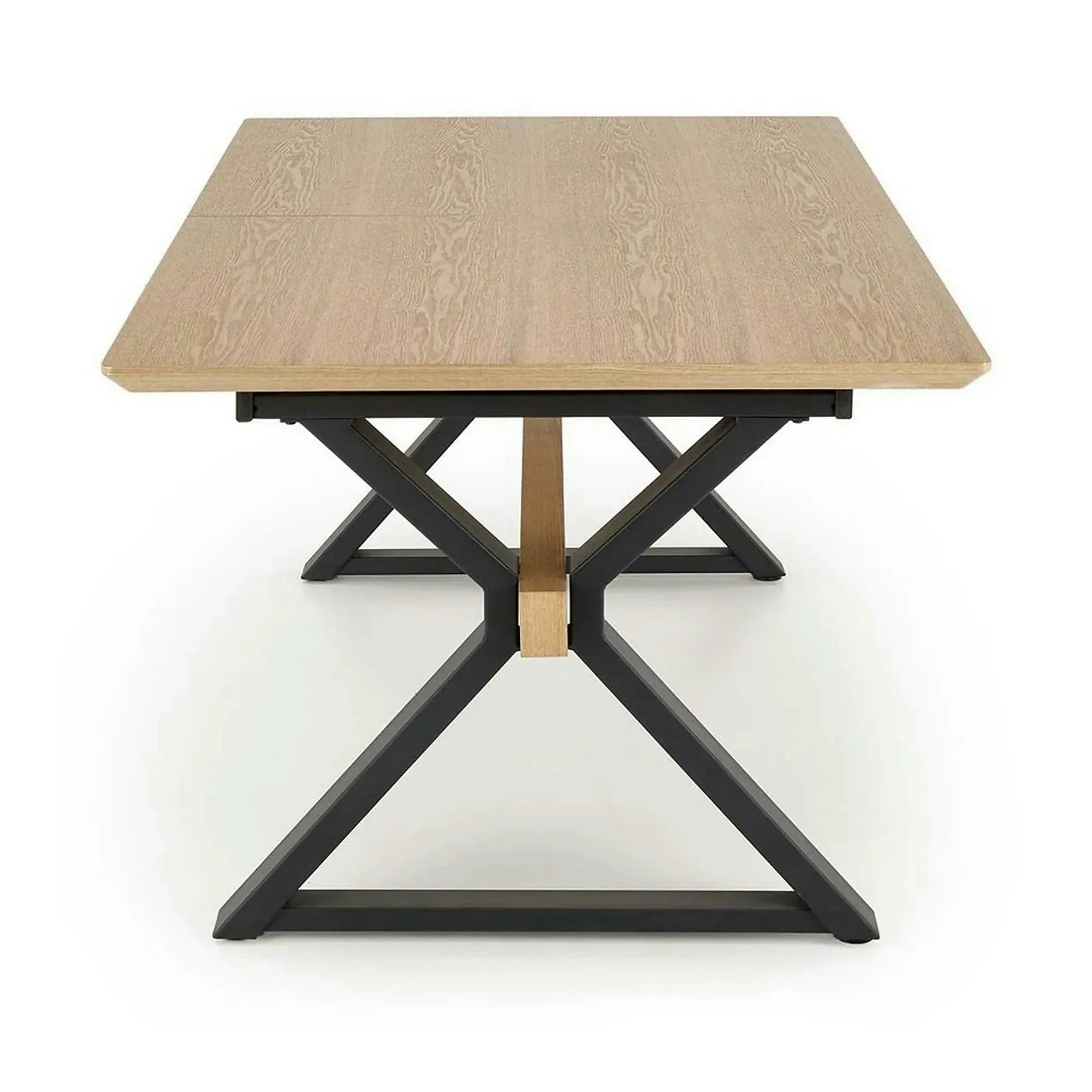 Masa extensibila HENRY, stejar/negru, furnir/metal, 180/300x100x75 cm