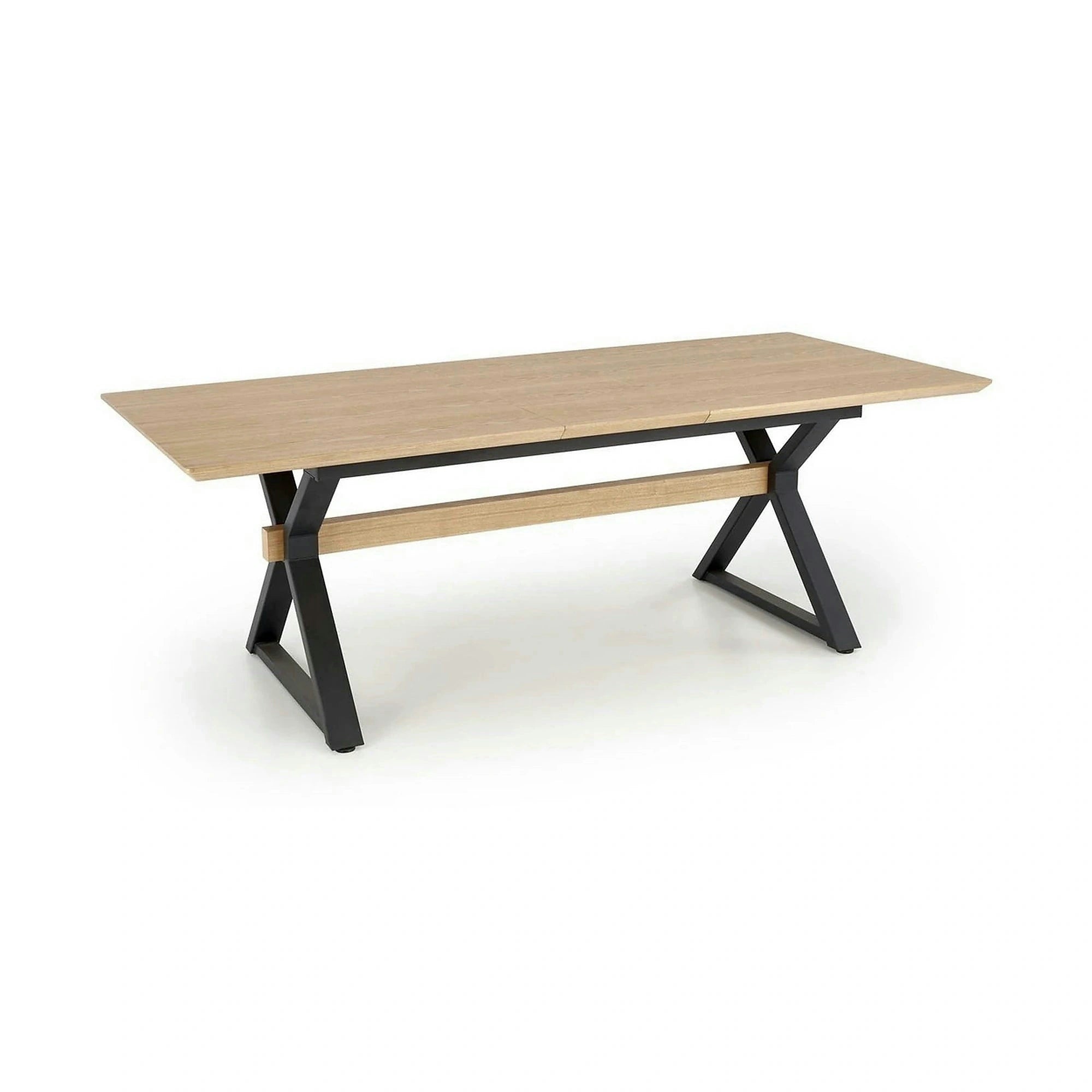 Masa extensibila HENRY, stejar/negru, furnir/metal, 180/300x100x75 cm