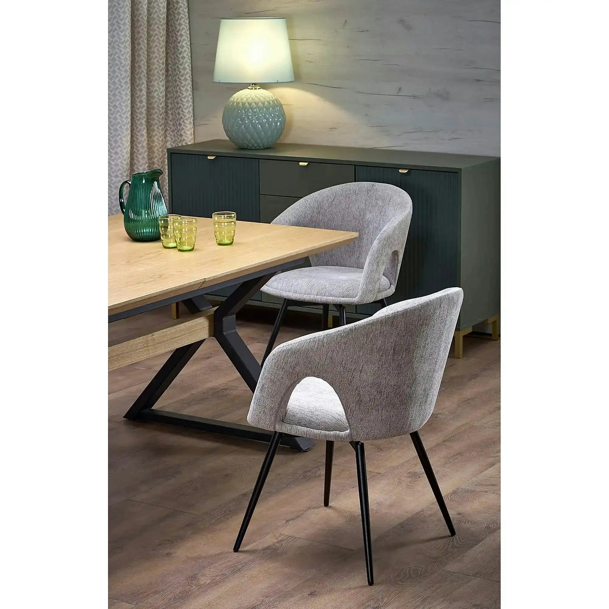 Masa extensibila HENRY, stejar/negru, furnir/metal, 180/300x100x75 cm