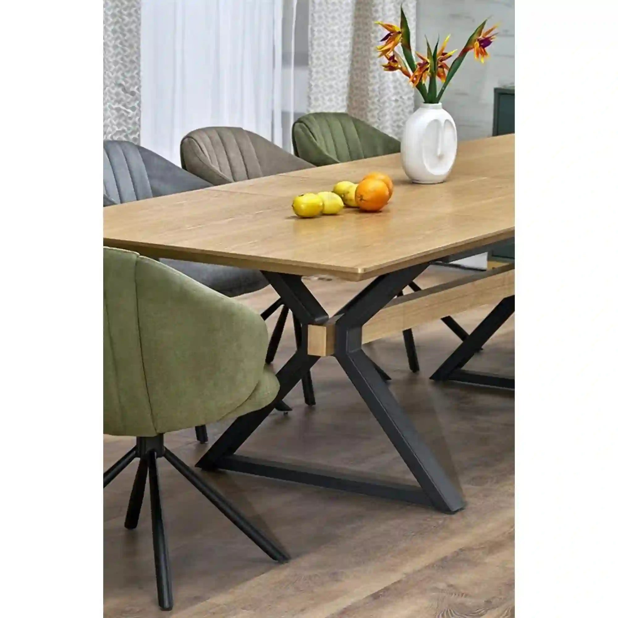 Masa extensibila HENRY, stejar/negru, furnir/metal, 180/300x100x75 cm