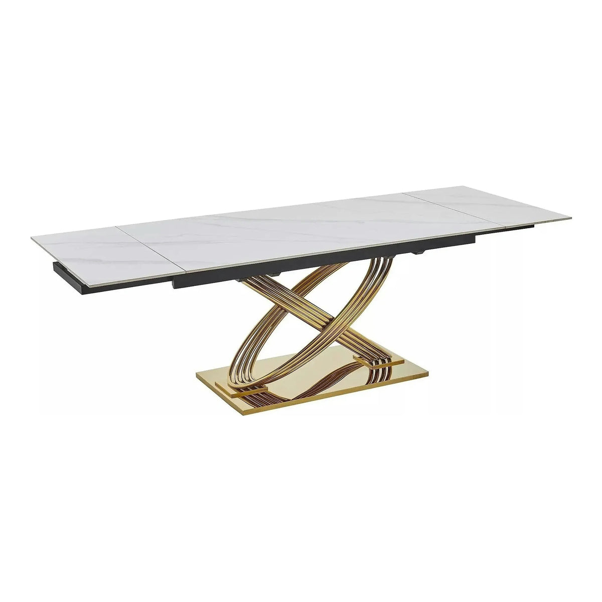 Masa extensibila HERMES II, alb cu efect de marmura/auriu, ceramica/metal, 160/240x90x75 cm