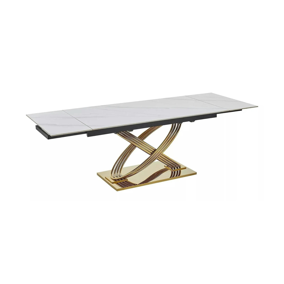 Masa extensibila HERMES II, alb cu efect de marmura/auriu, ceramica/metal, 160/240x90x75 cm