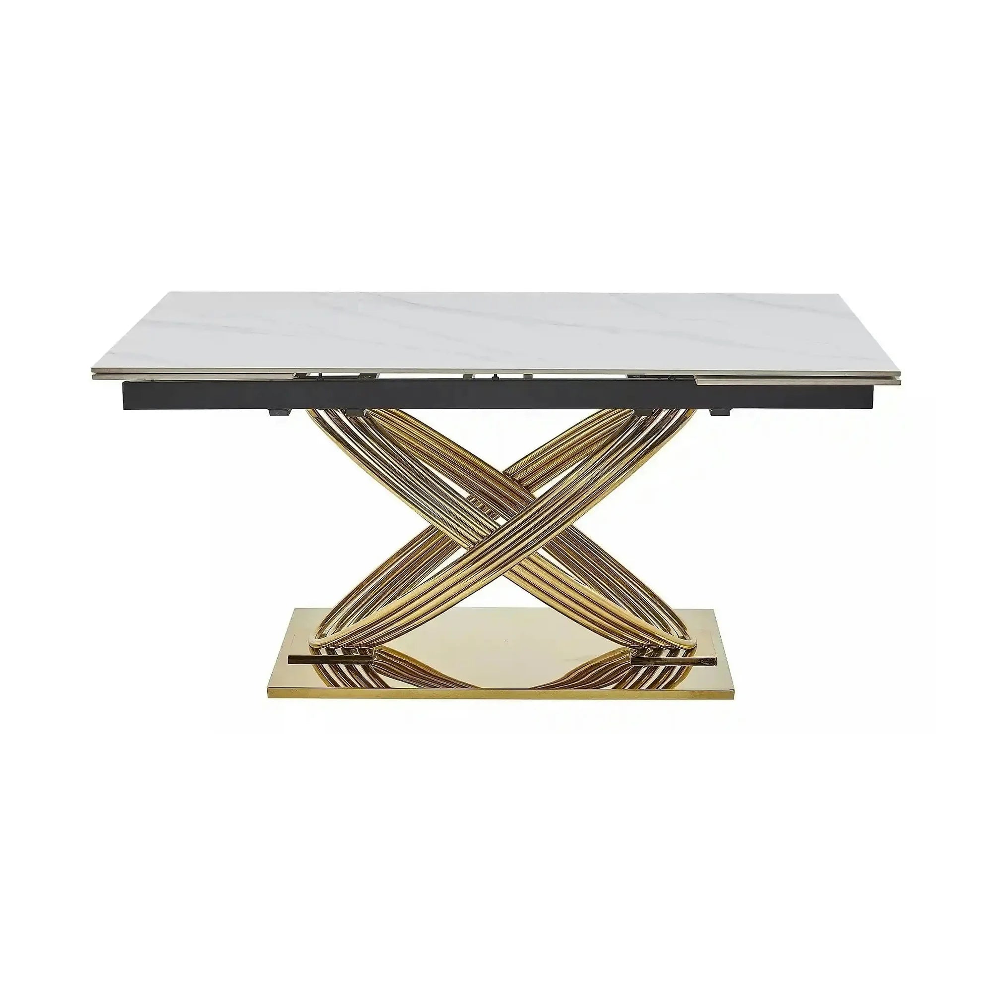 Masa extensibila HERMES II, alb cu efect de marmura/auriu, ceramica/metal, 160/240x90x75 cm
