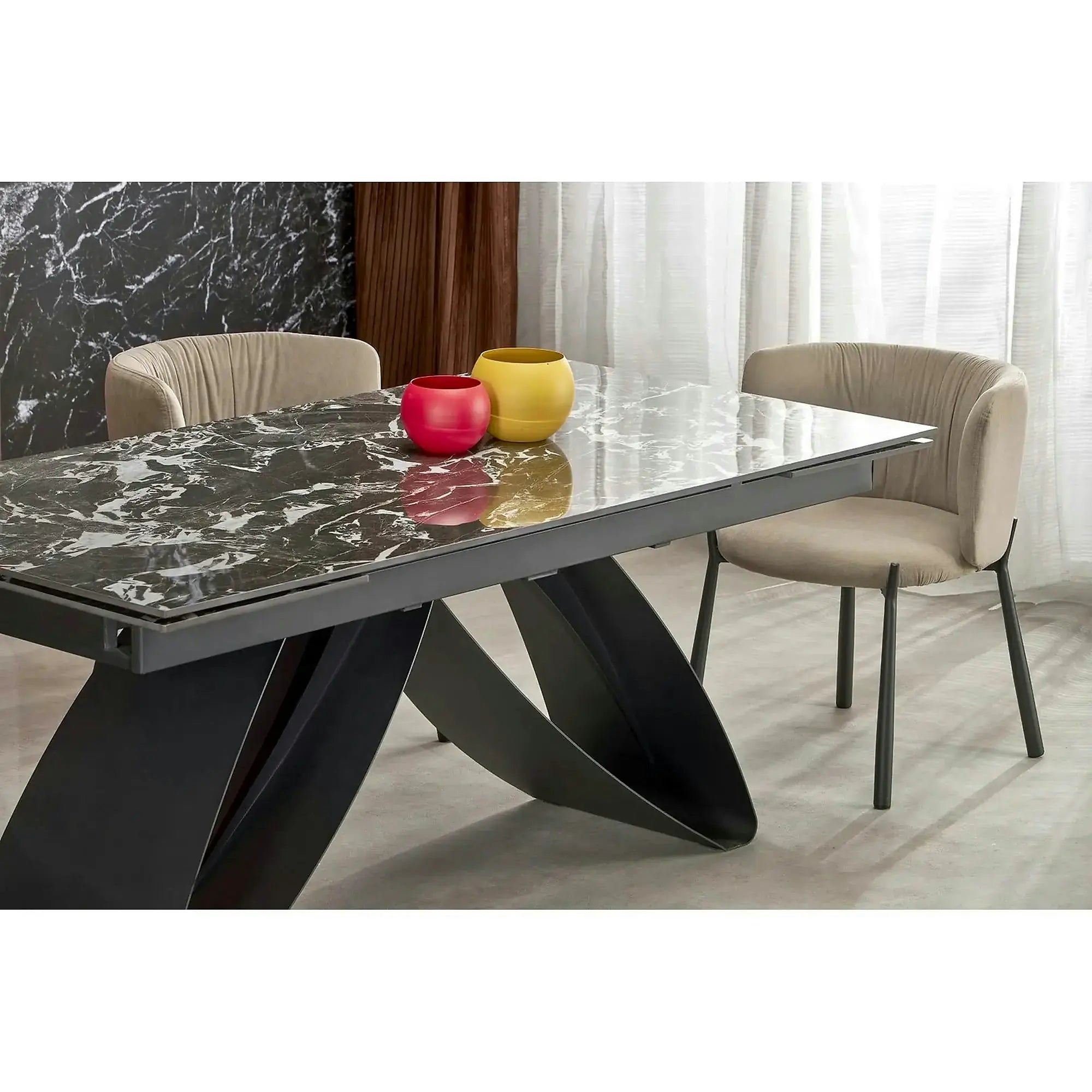 Masa extensibila HILARIO, negru, piatra sinterizata/metal, 180/260x90x75 cm