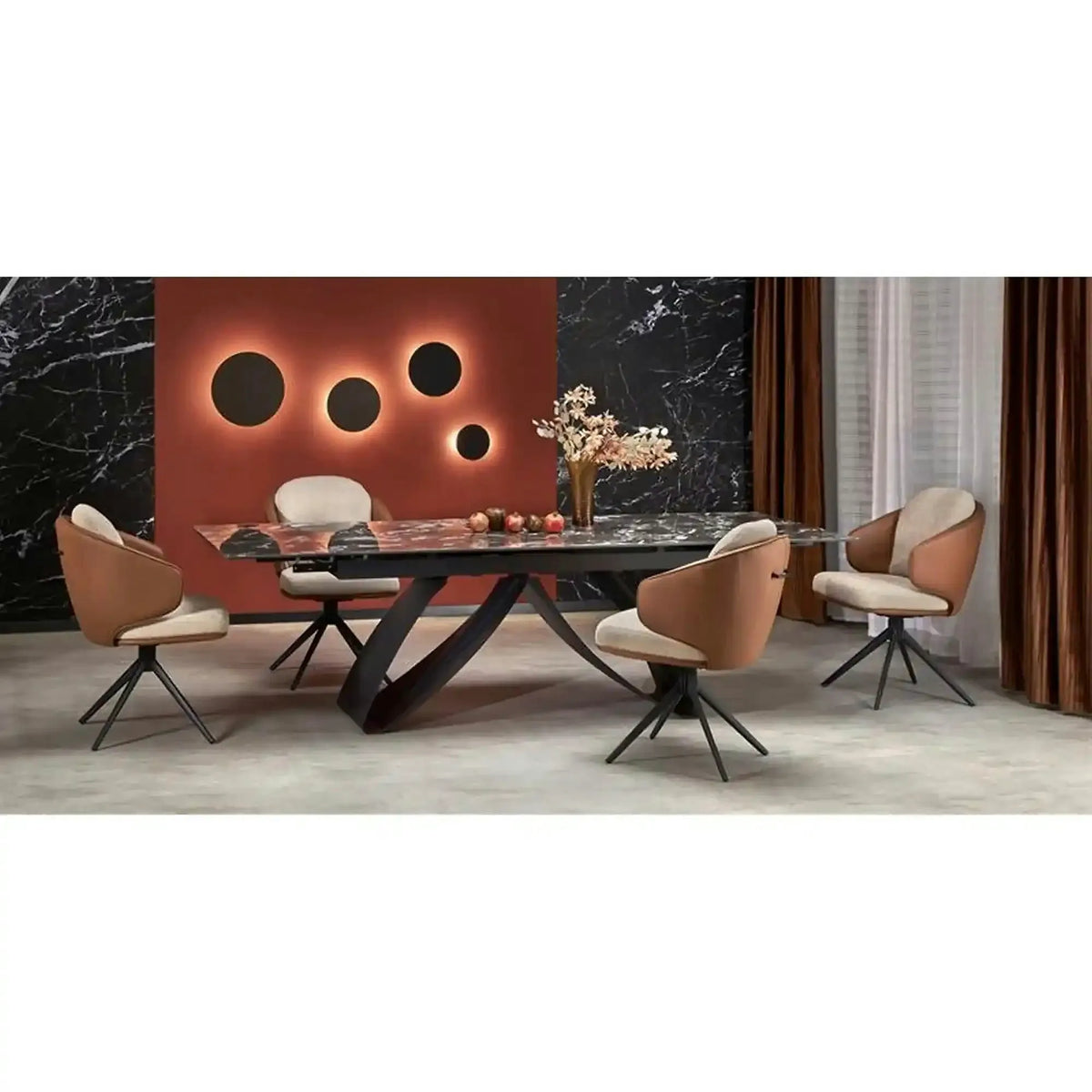 Masa extensibila HILARIO, negru, piatra sinterizata/metal, 180/260x90x75 cm