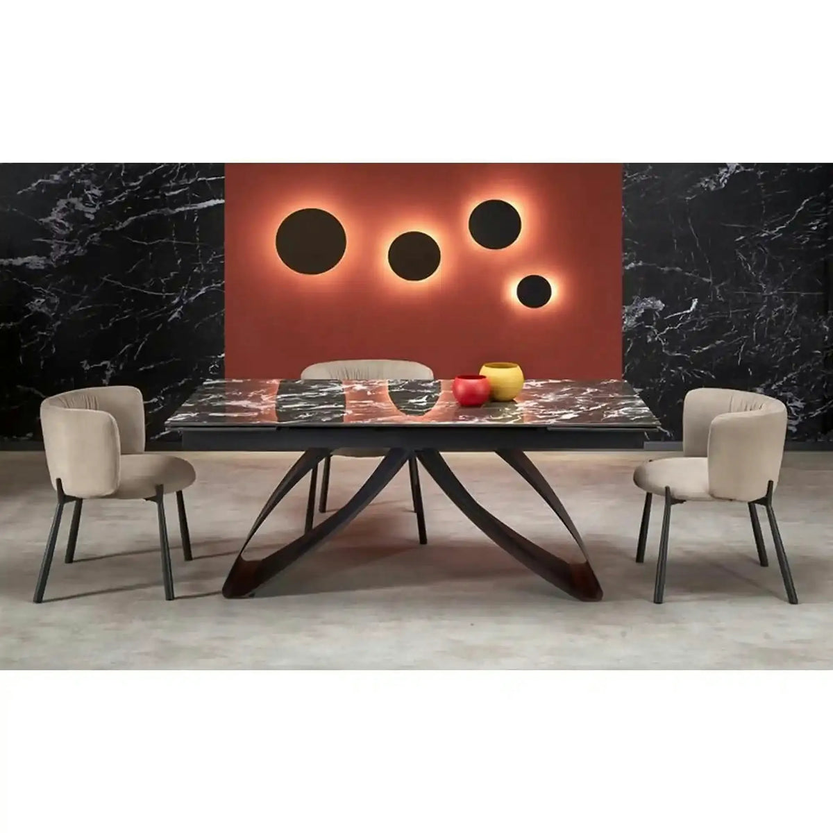 Masa extensibila HILARIO, negru, piatra sinterizata/metal, 180/260x90x75 cm