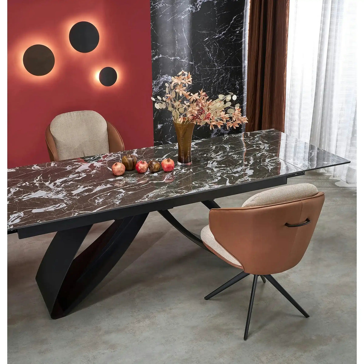 Masa extensibila HILARIO, negru, piatra sinterizata/metal, 180/260x90x75 cm