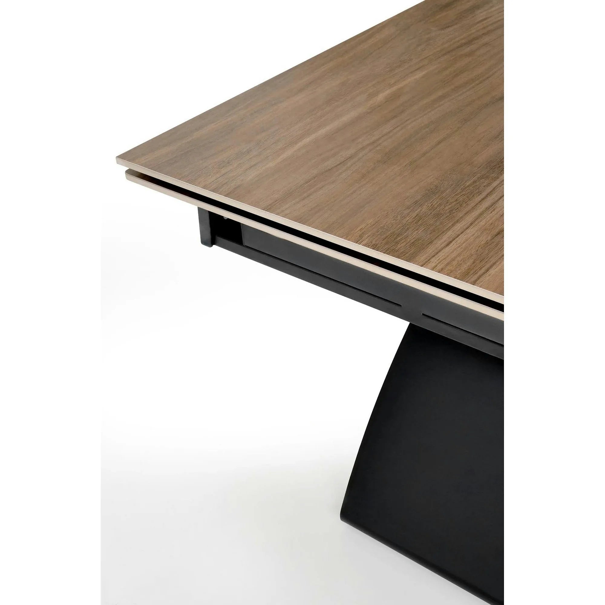 Masa extensibila HILARIO, nuc/negru, piatra sinterizata/otel, 180/260x90x75 cm