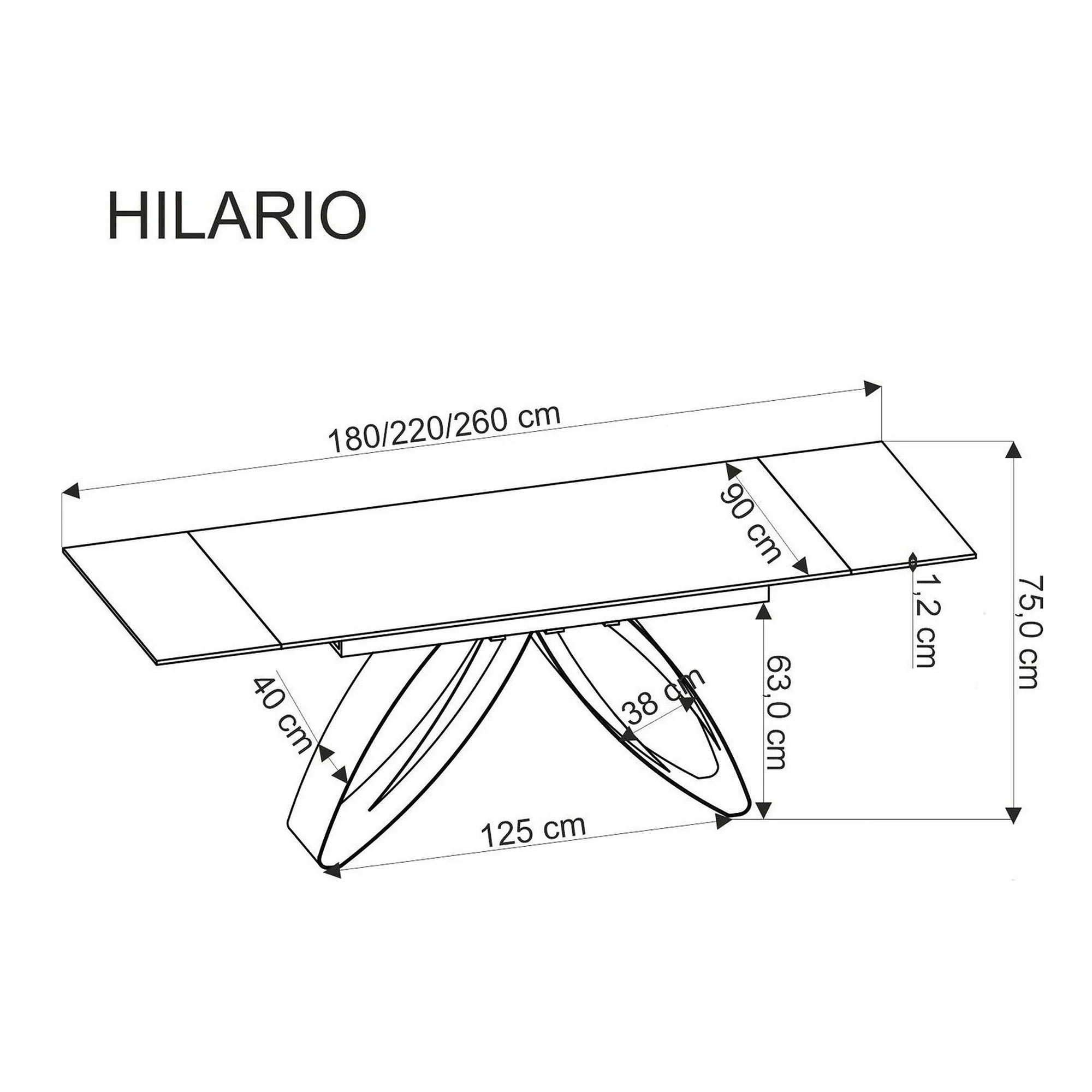Masa extensibila HILARIO, nuc/negru, piatra sinterizata/otel, 180/260x90x75 cm