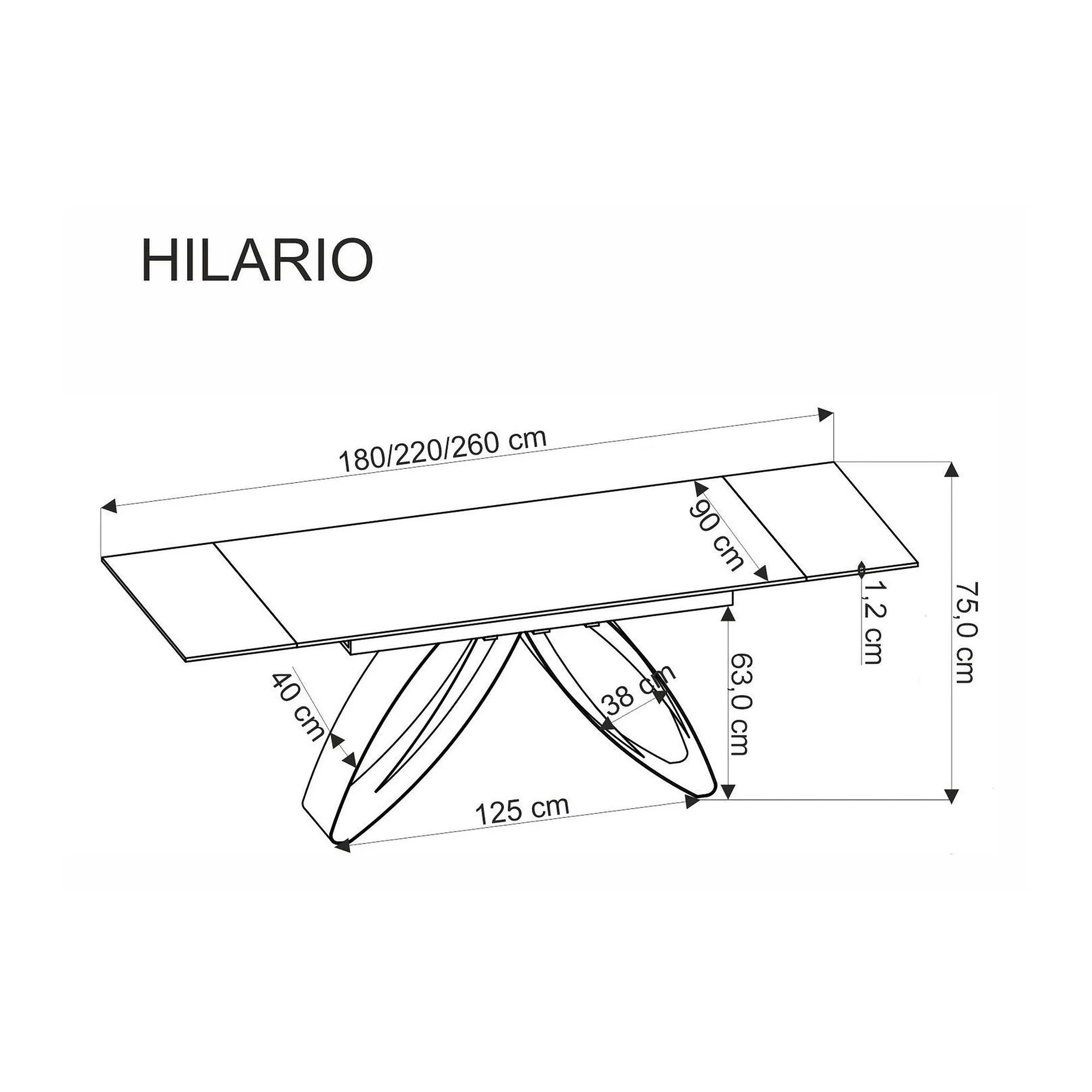 Masa extensibila HILARIO, nuc/negru, piatra sinterizata/otel, 180/260x90x75 cm