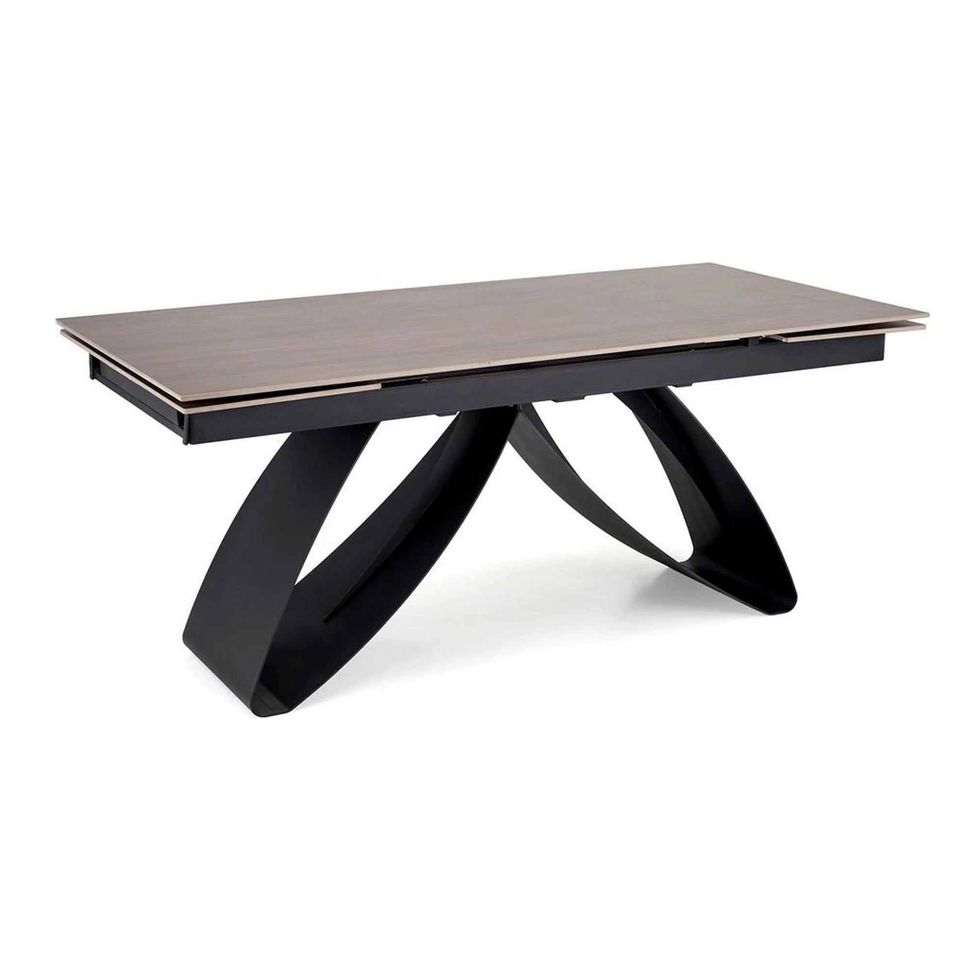Masa extensibila HILARIO, nuc/negru, piatra sinterizata/otel, 180/260x90x75 cm