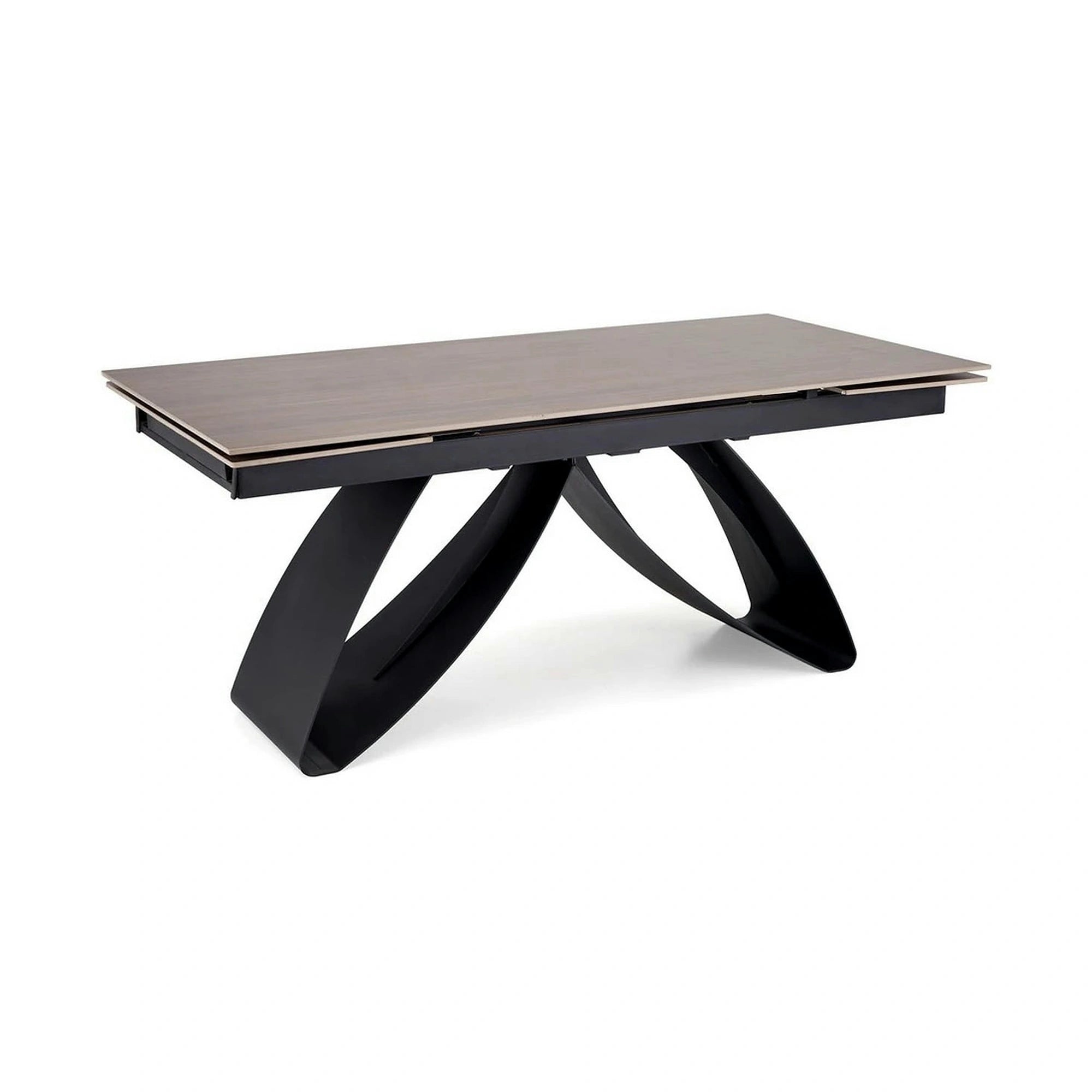 Masa extensibila HILARIO, nuc/negru, piatra sinterizata/otel, 180/260x90x75 cm