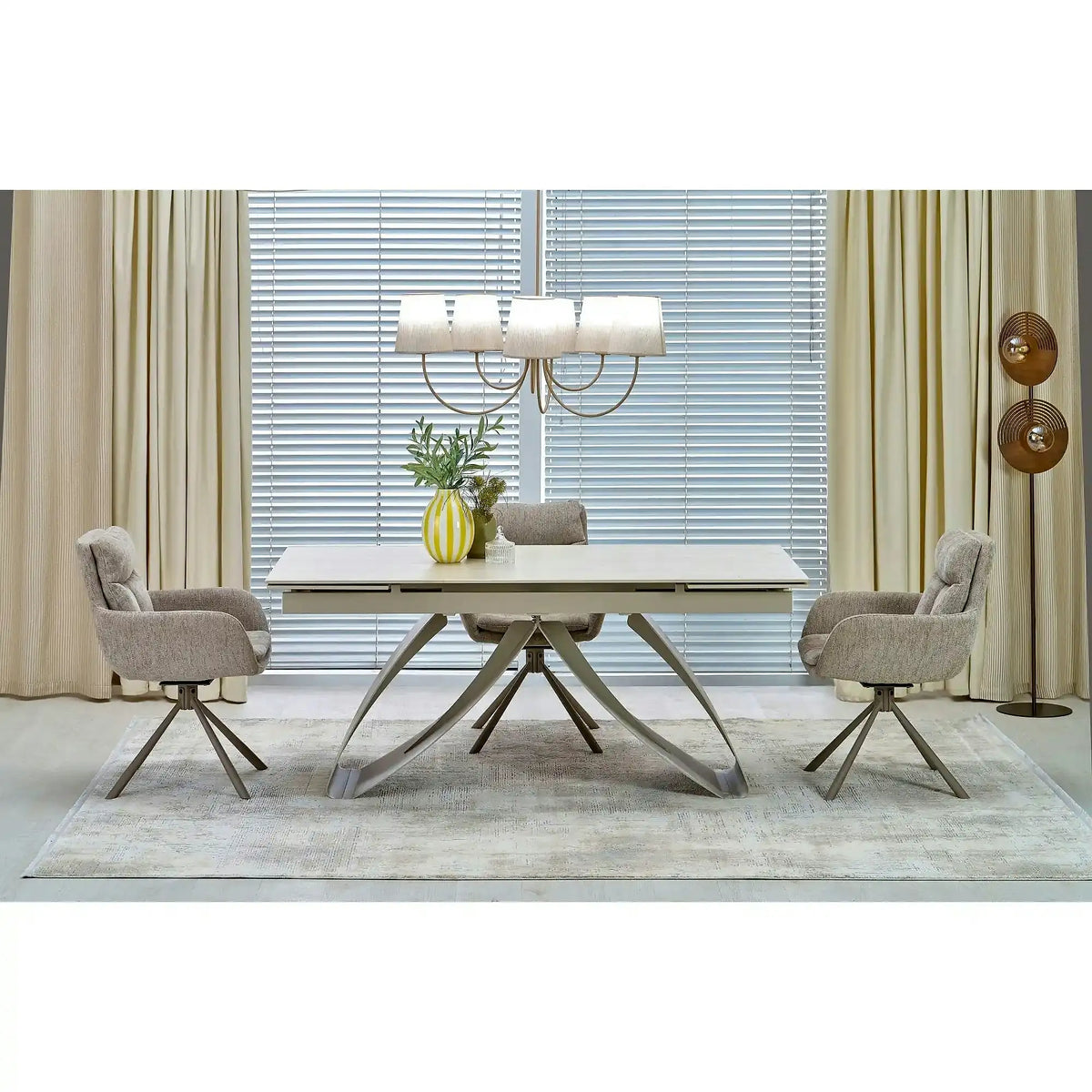 Masa extensibila HILARIO, travertin/casmir, piatra sinterizata/metal, 180/260x90x75 cm